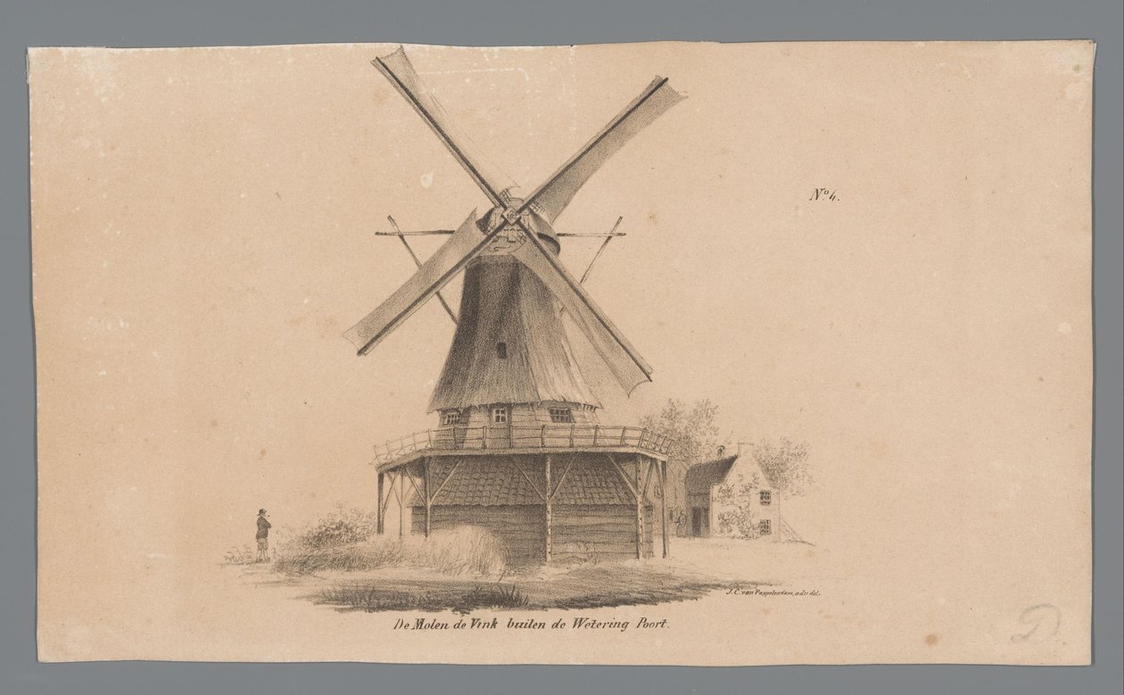 Gezicht op molen de Vink buiten de Weteringpoort door Johannes Cornelis van Pappelendam