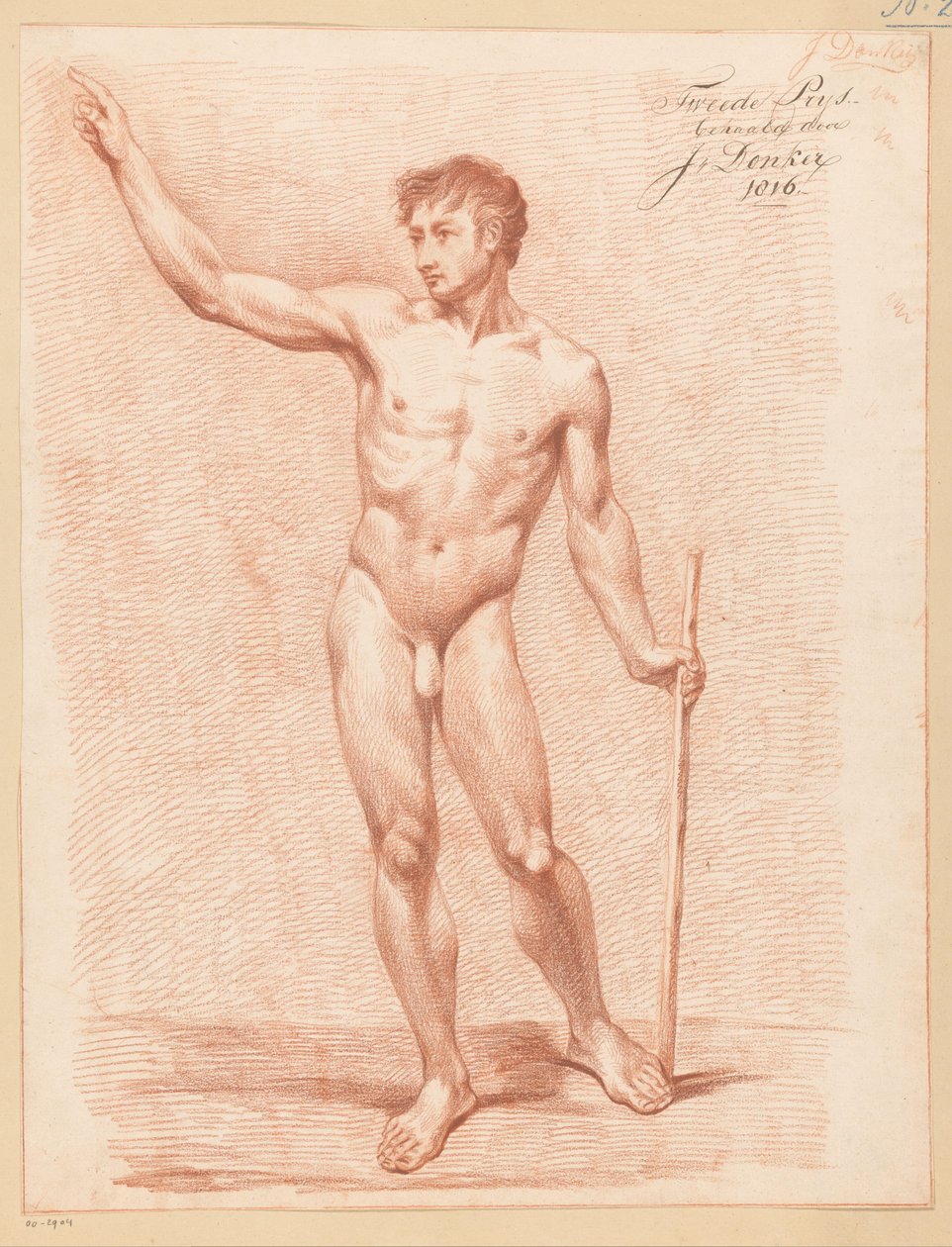 Staand mannelijk naakt, van voren gezien (2e prijs 1816) door Johannes Donker