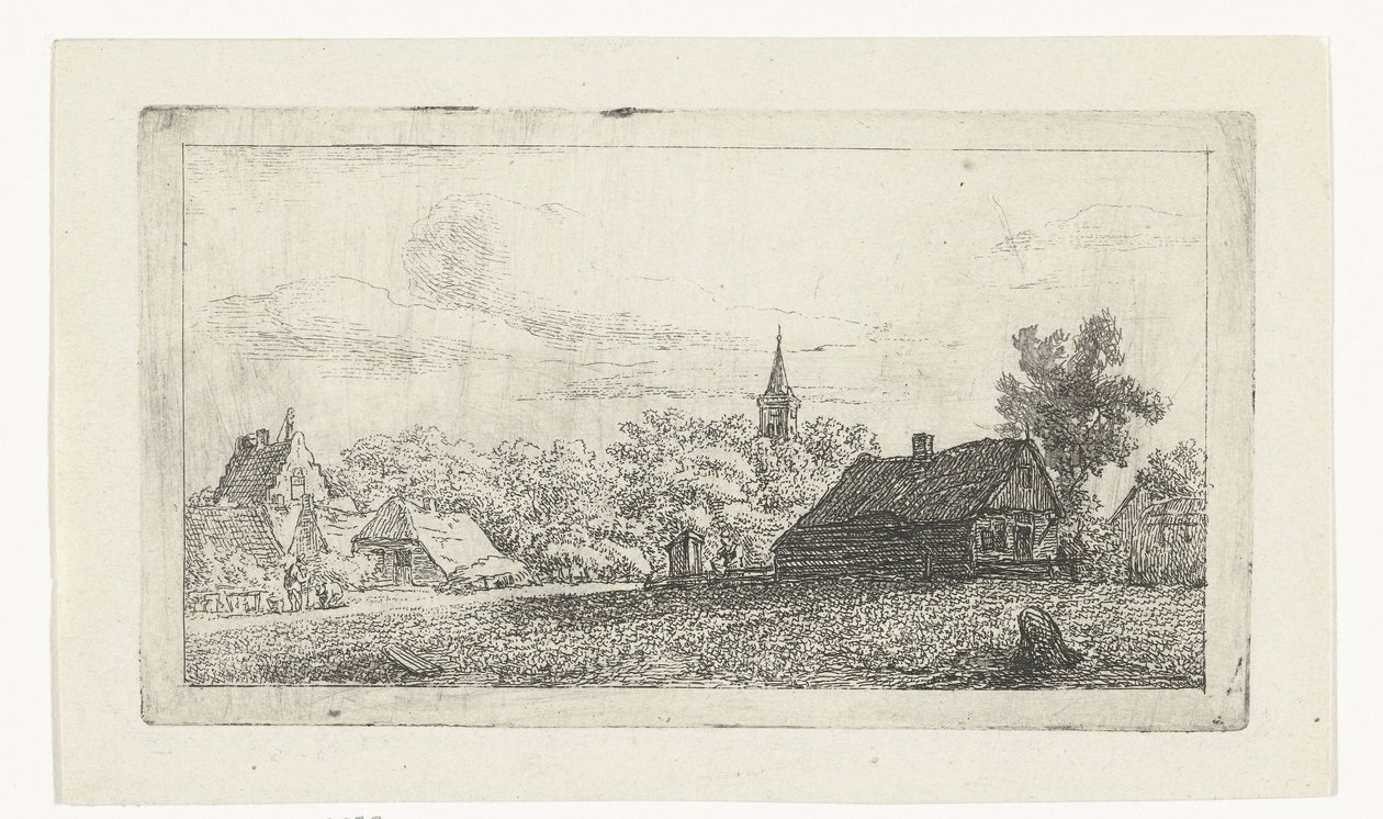 Dorpsgezicht met kerktoren tussen bomen door Johannes Franciscus Christ