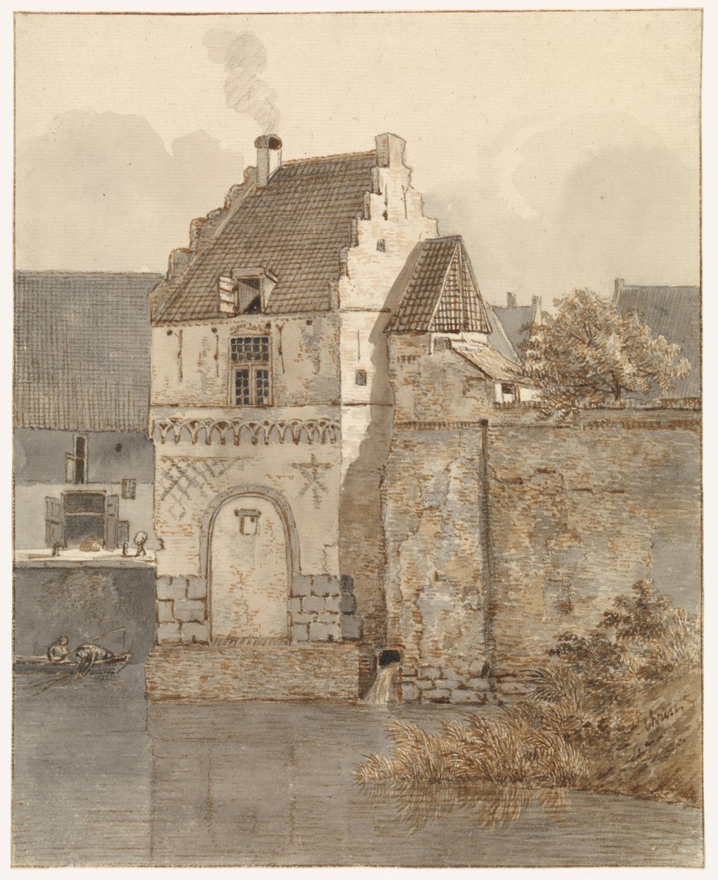 Gezicht op de Bottelpoort aan de Oude Haven te Nijmegen door Johannes Franciscus Christ