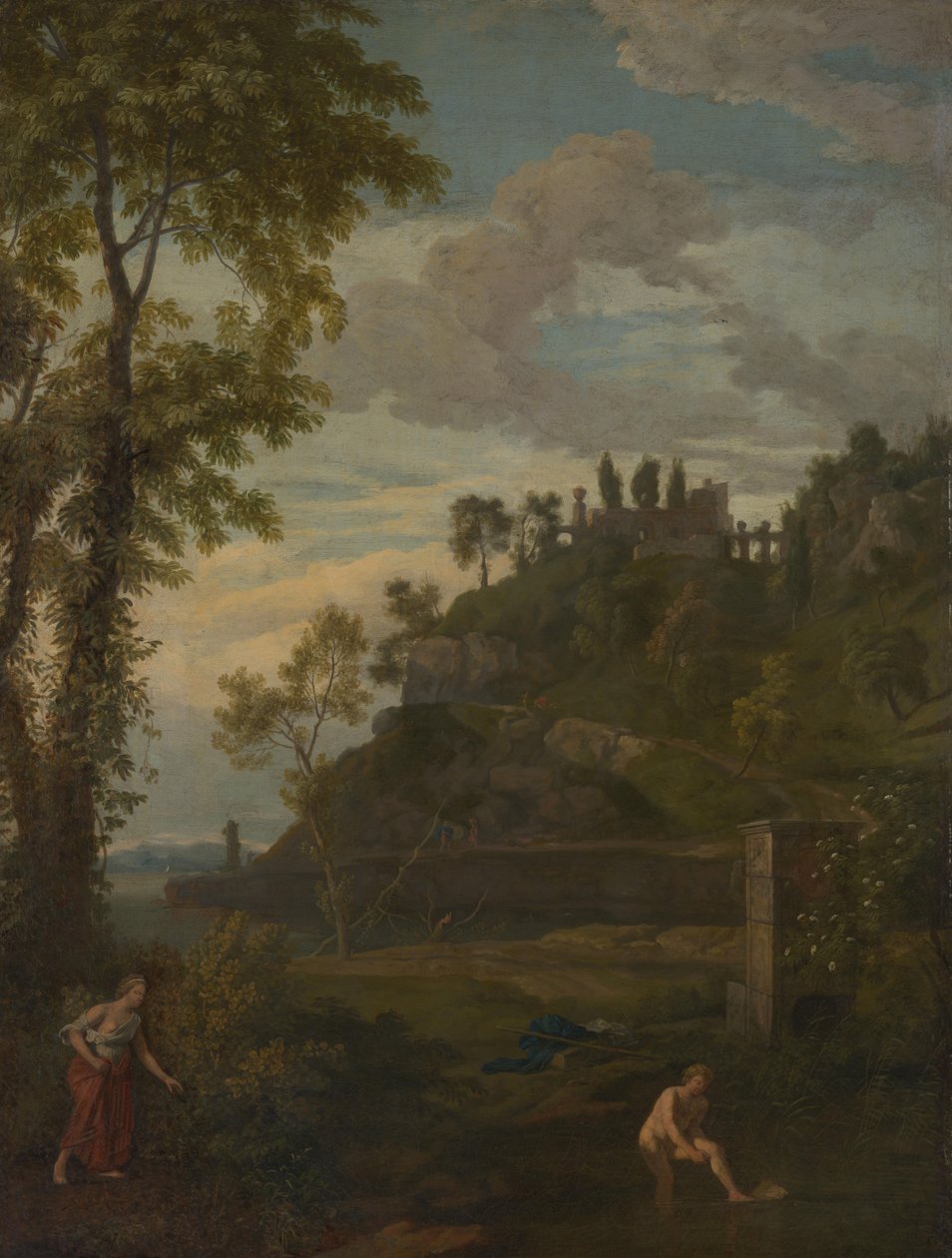 Arcadisch landschap met Salmacis en Hermafrodiet door Johannes Glauber