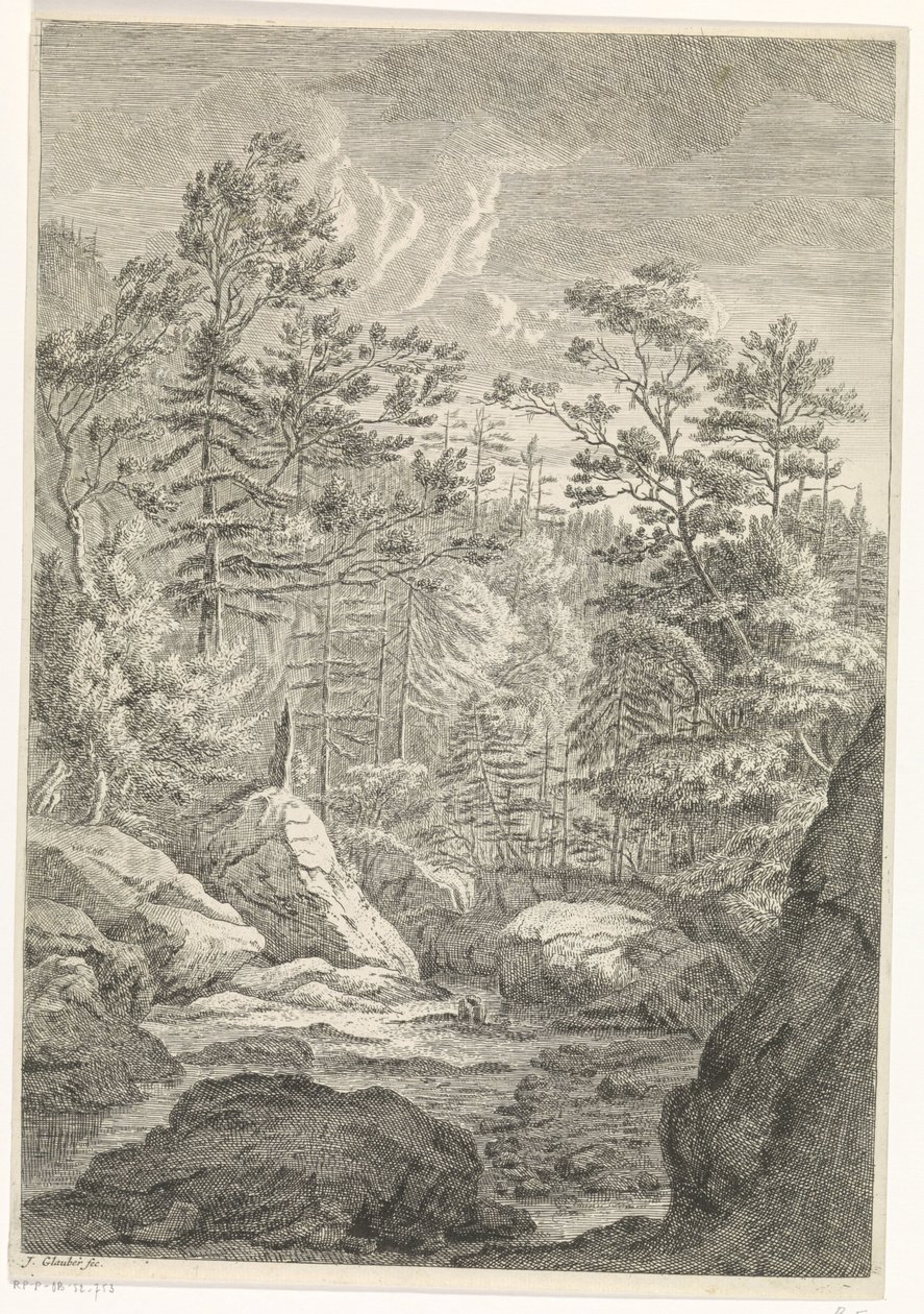 Ravijn met bomen en een beekje door Johannes Glauber
