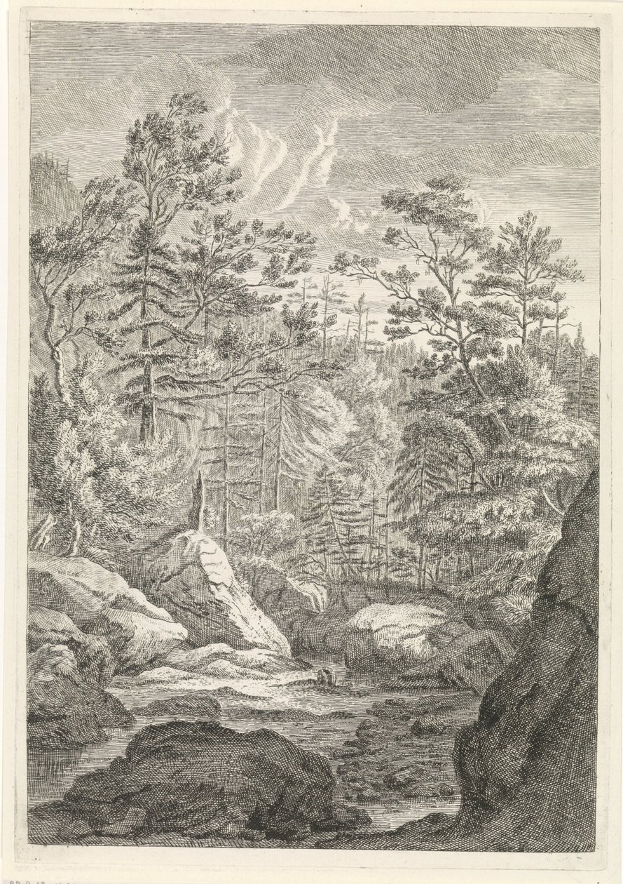 Ravijn met bomen en een beekje door Johannes Glauber