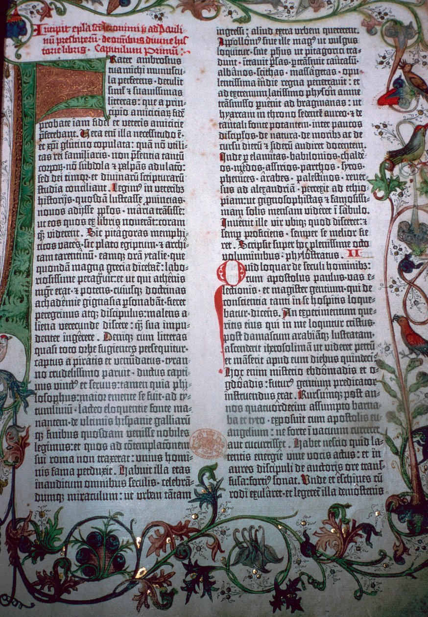 Een pagina uit de Gutenberg-bijbel, 15e eeuw door Johannes Gutenberg