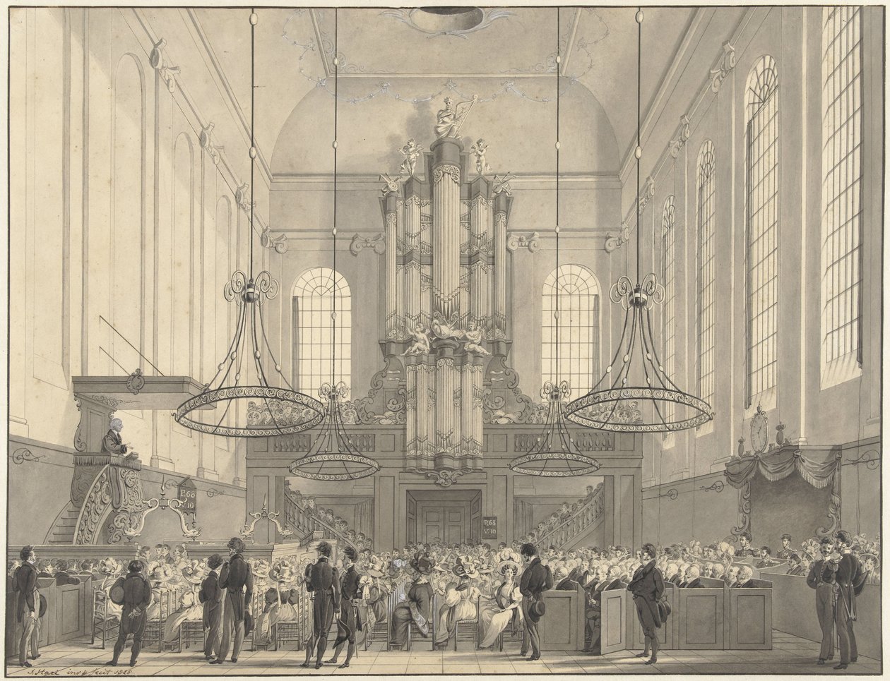 Prof. van der Palm predikend in de Lutherse kerk te 