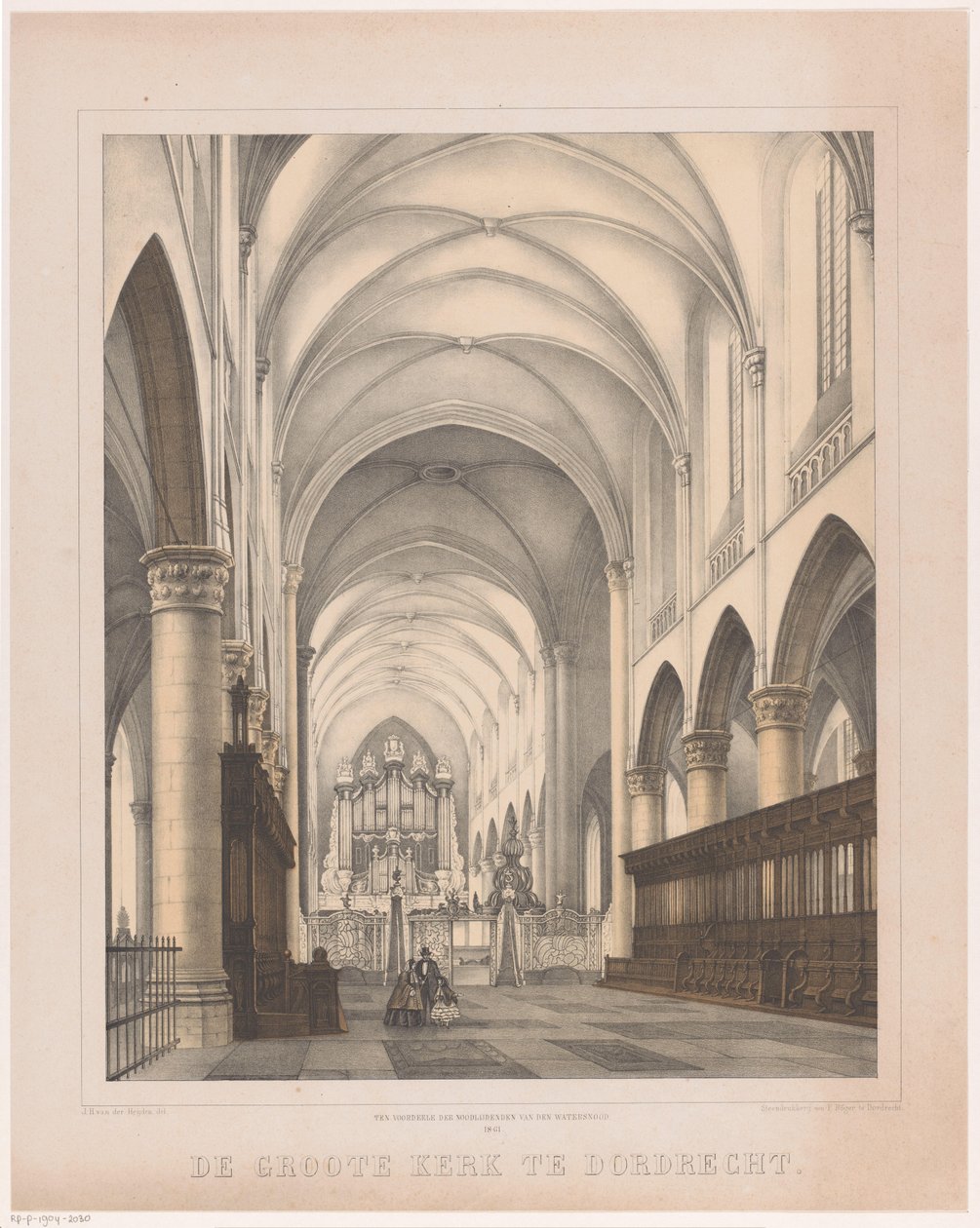 Interieur van de Grote Kerk in Dordrecht door Johannes Hermanus van der Heijden