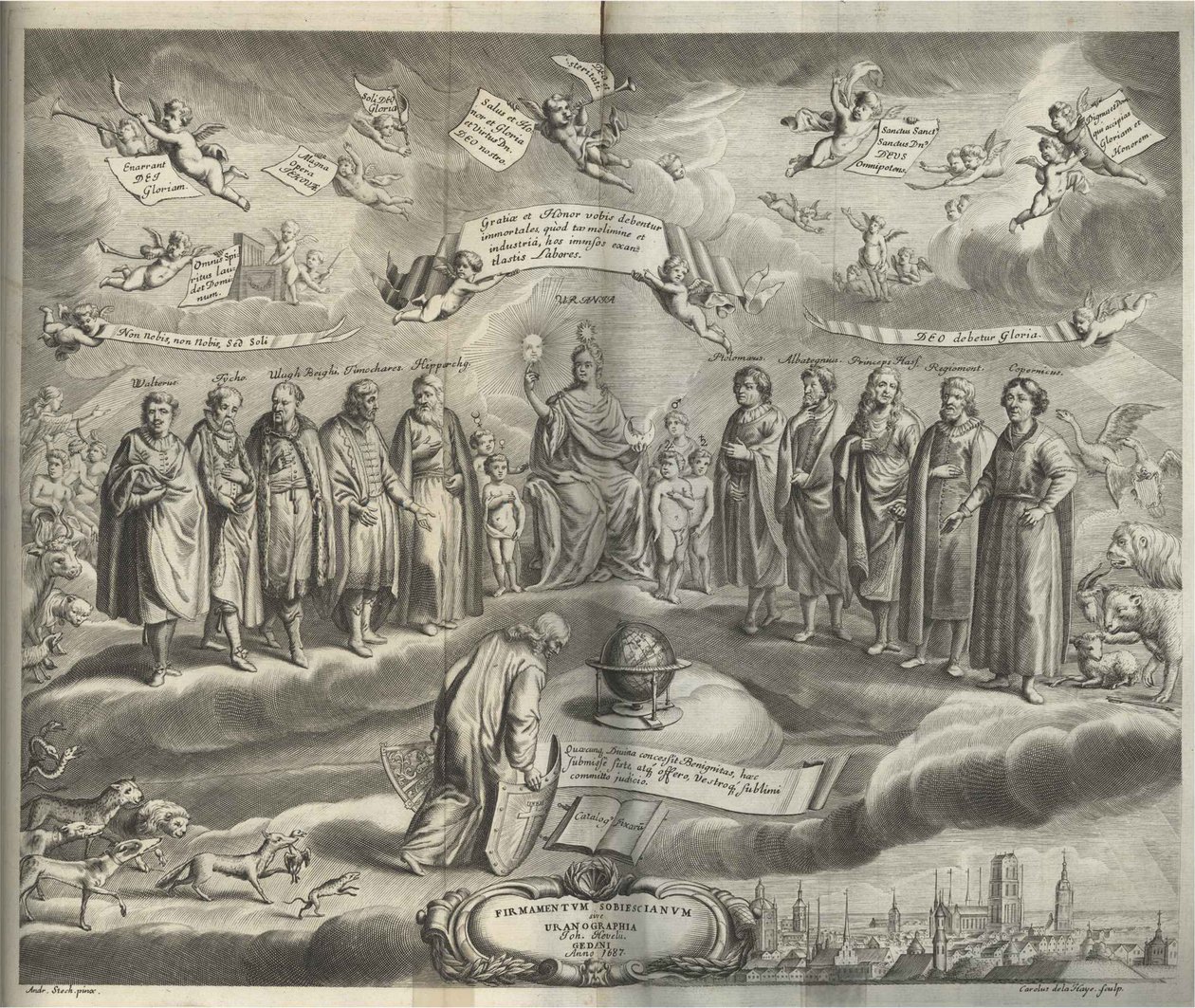 Firmamentum Sobiescianumsive Uranographia Frontispice door Johannes Hevelius