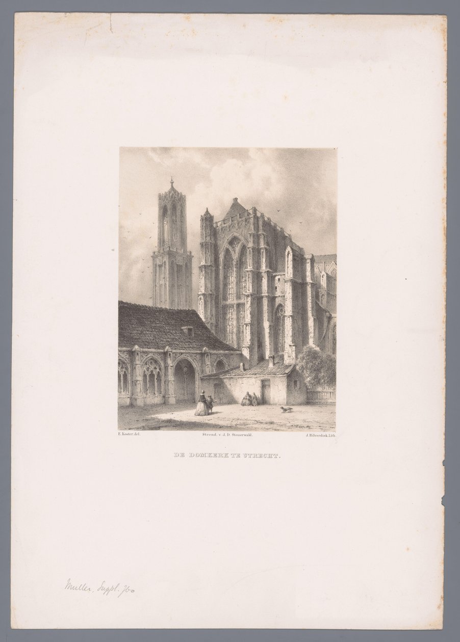 Gezicht op de Domkerk en Domtoren in Utrecht door Johannes Hilverdink