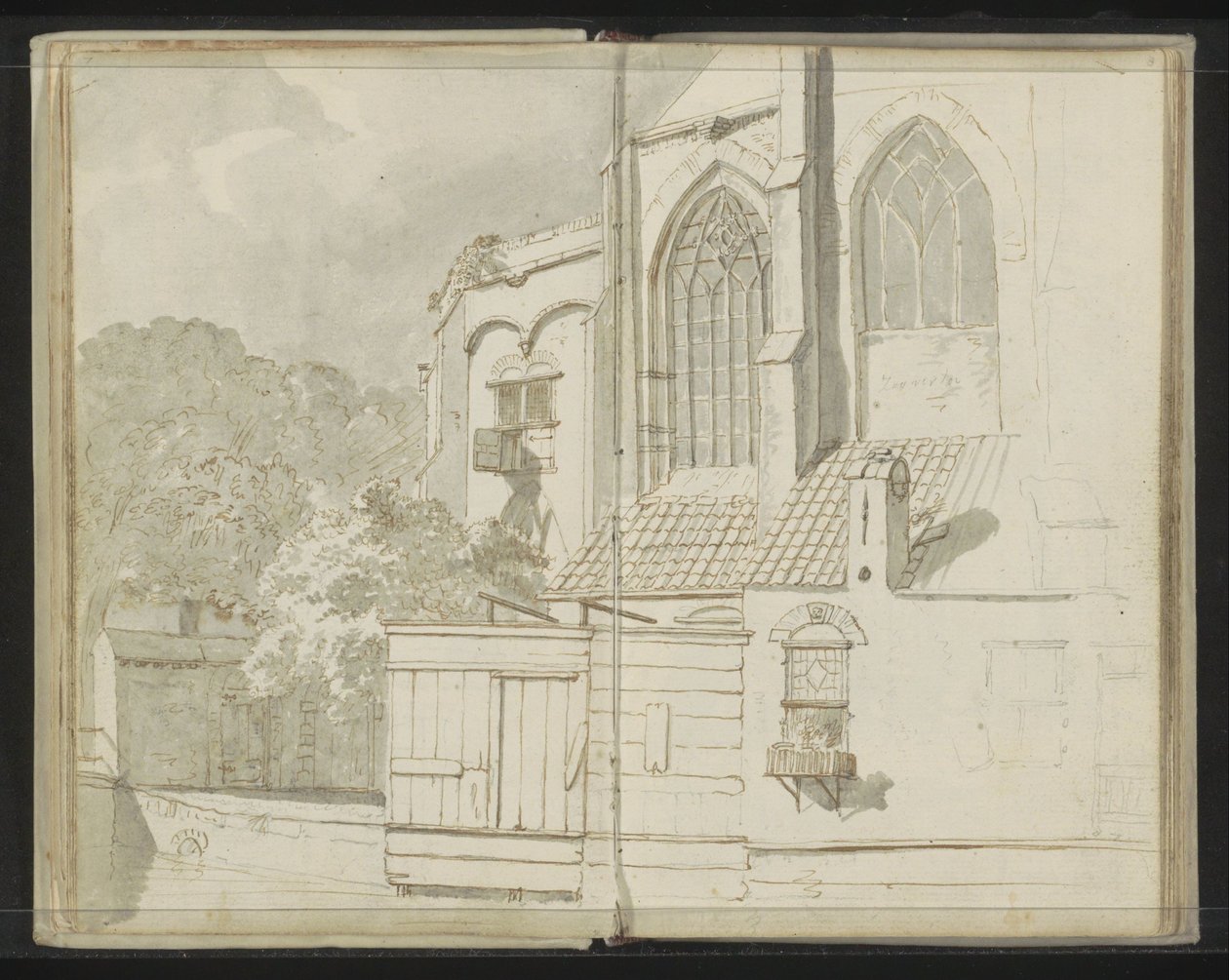 Achterzijde van de Nieuwe Kerk te Delft door Johannes Huibert Prins