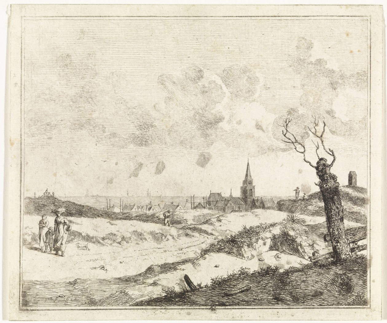 Gezicht op een dorp aan zee door Johannes Huibert Prins