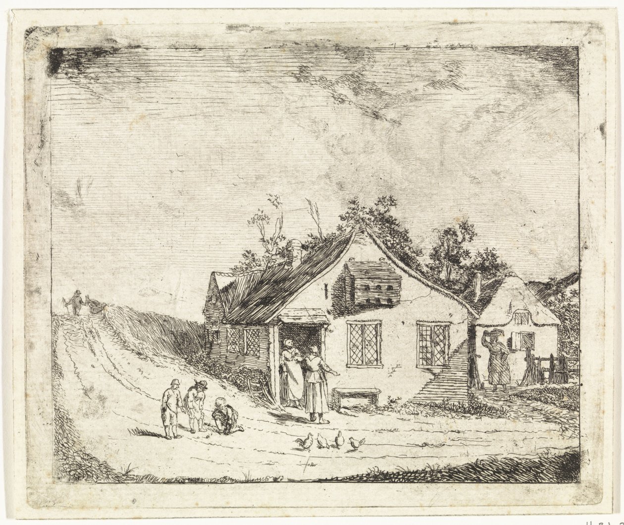 Twee huizen aan een weg door Johannes Huibert Prins