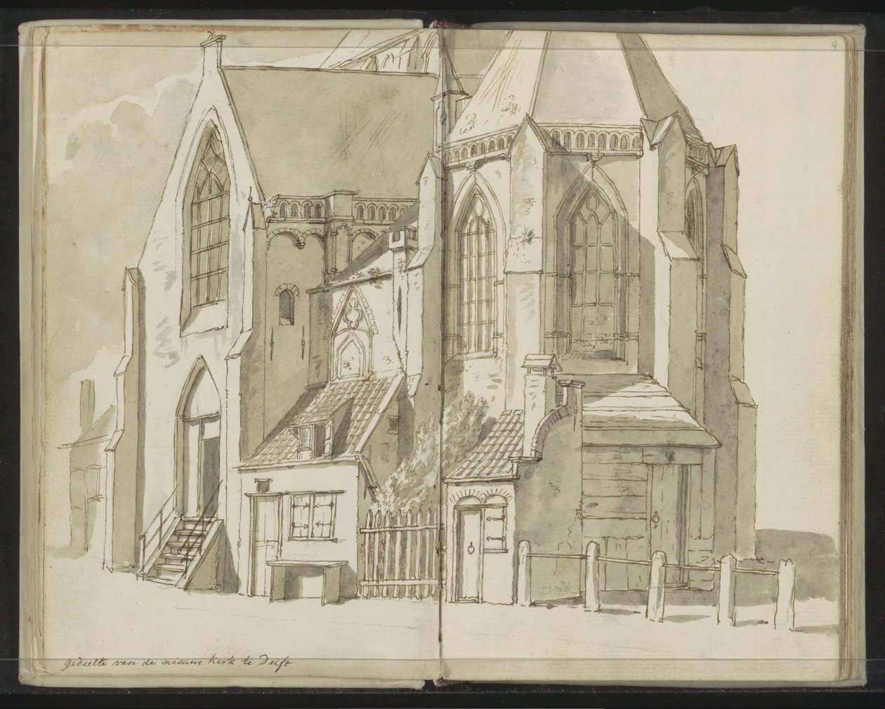 Zijaanzicht van de Nieuwe Kerk te Delft door Johannes Huibert Prins