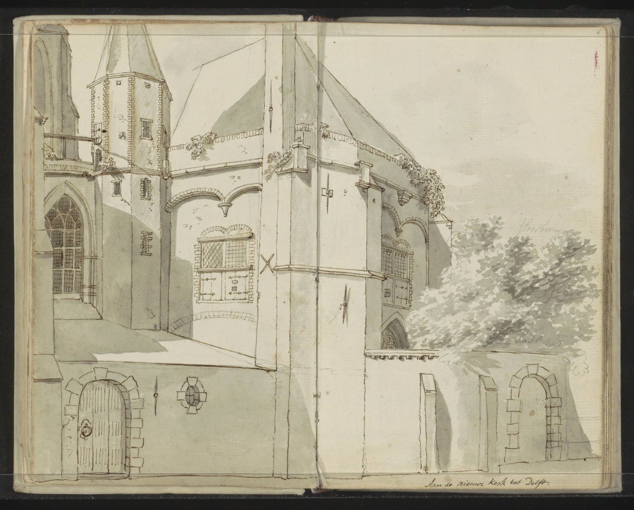 Zijaanzicht van de Nieuwe Kerk te Delft door Johannes Huibert Prins