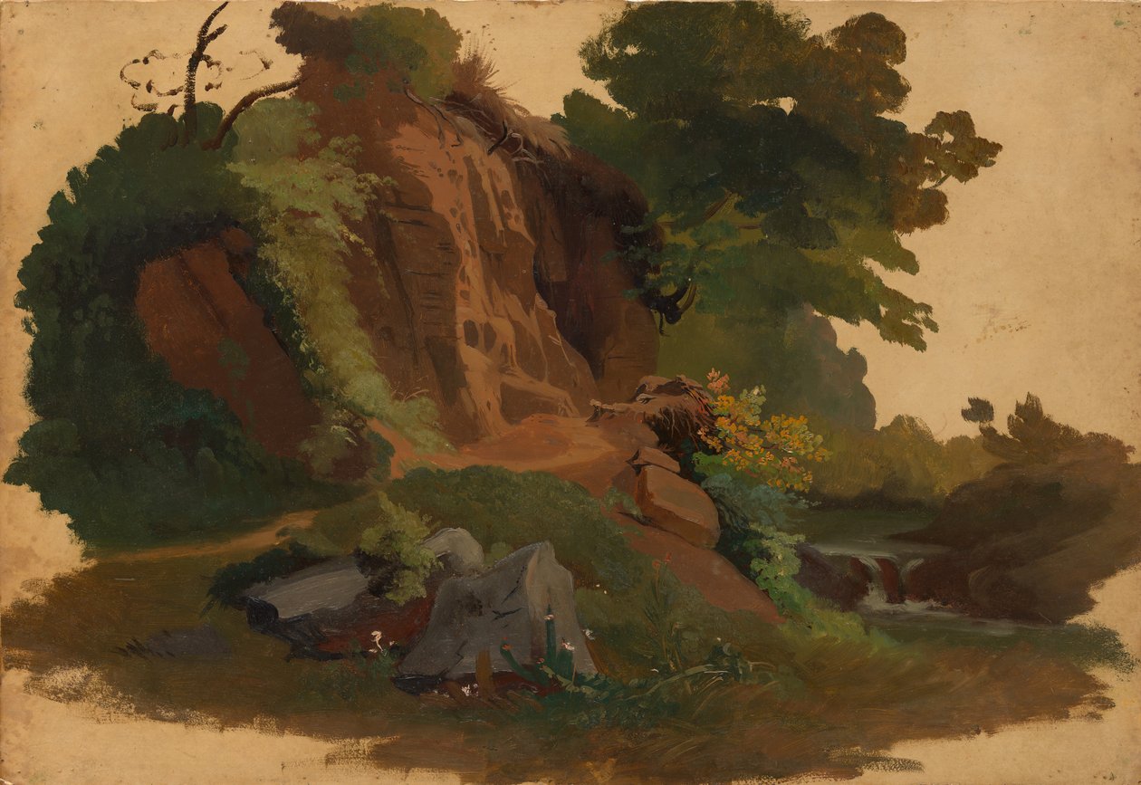 Rotsachtige Uitloper bij een Stroom in de Romeinse Campagna, ca. 1835-40 door Johannes Jakob Frey