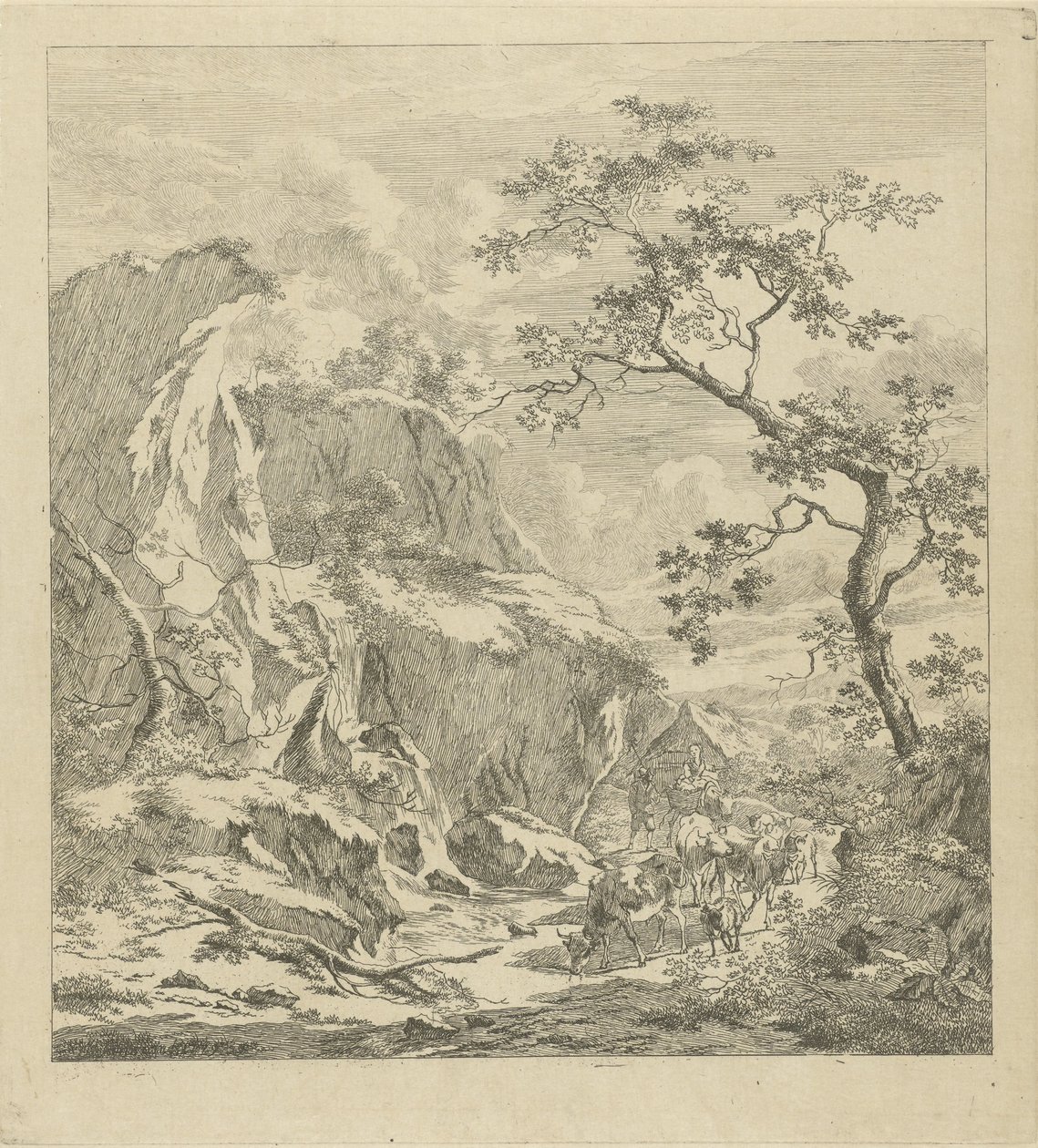 Bergachtig landschap met vee door Johannes Janson