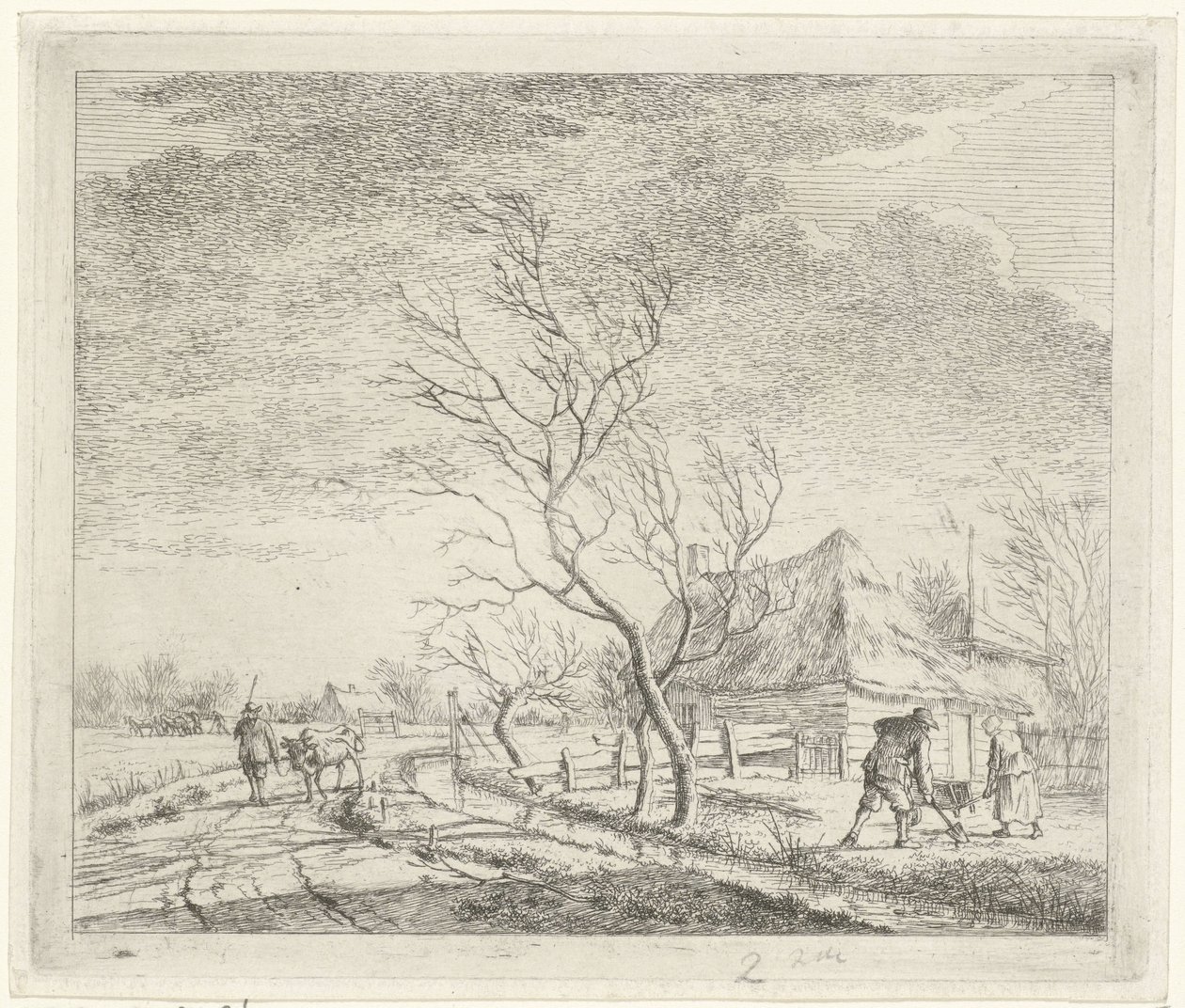 Landschap met boerderij en akker door Johannes Janson