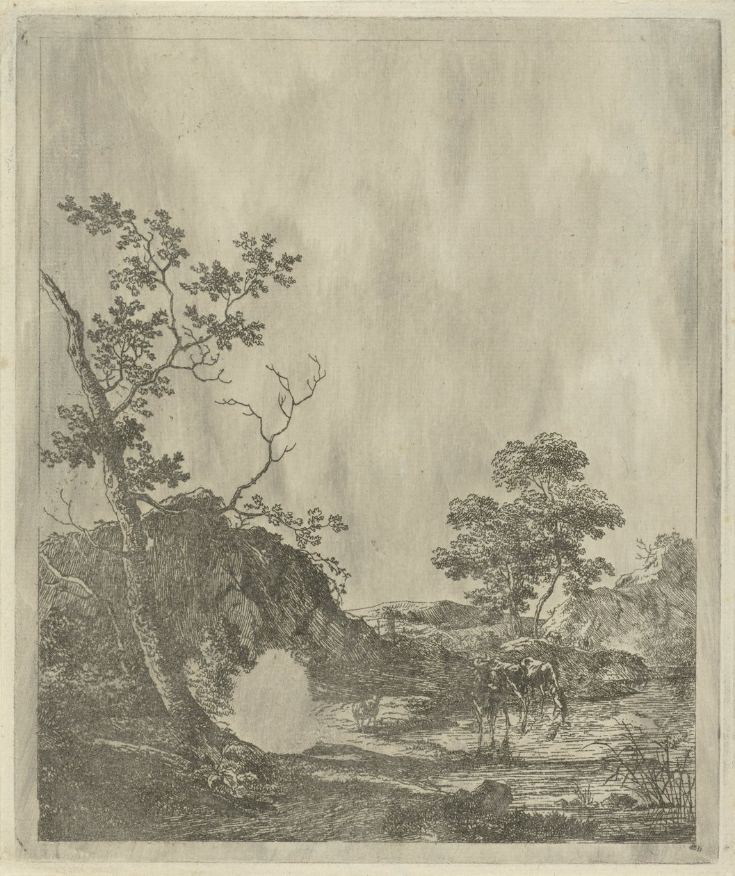 Landschap met vee in rivier door Johannes Janson