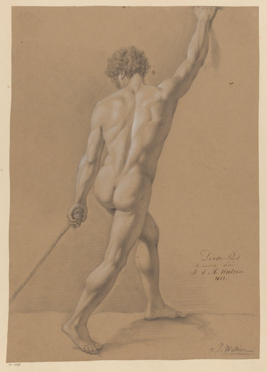 Staand mannelijk naakt, op de rug gezien (3e prijs 1812) door Johannes Joseph Maria Watrin