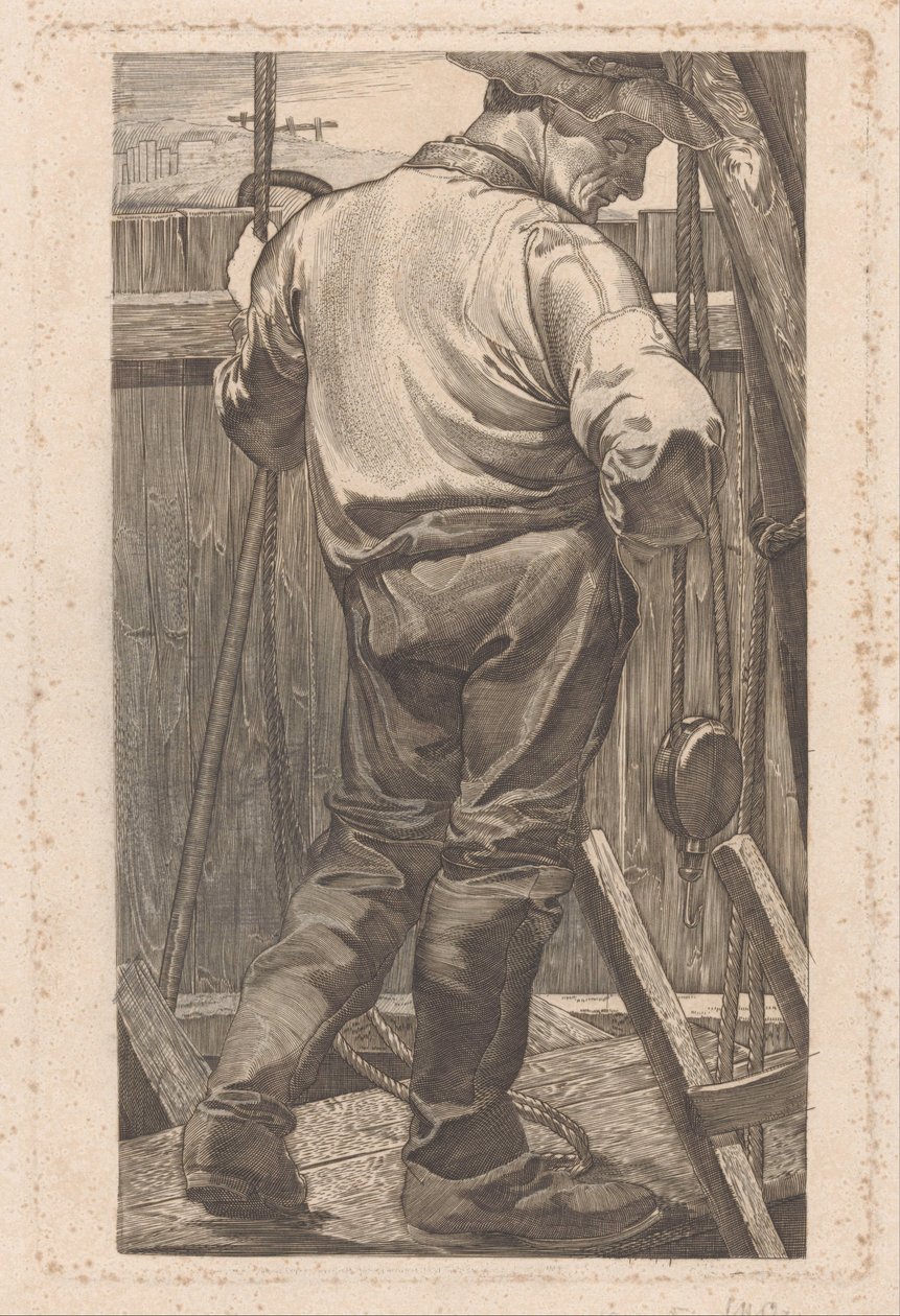 Arbeider bij een houten hek door Johannes Josephus Aarts (signed by artist)
