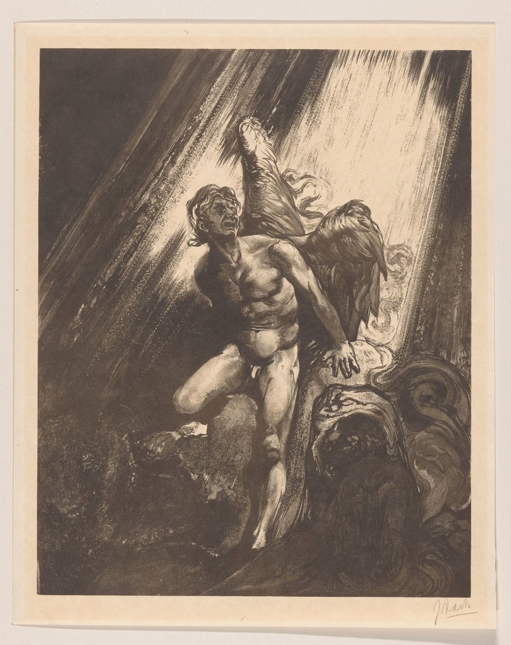 Gevallen engel leunend tegen een rots door Johannes Josephus Aarts (signed by artist)