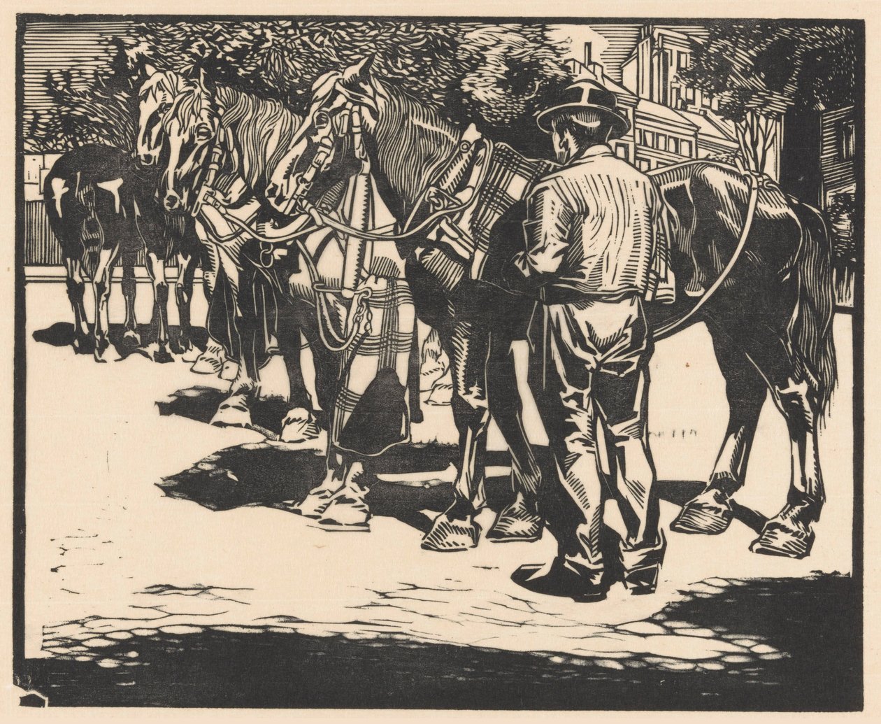 Rijpaarden op een plein door Johannes Josephus Aarts (signed by artist)