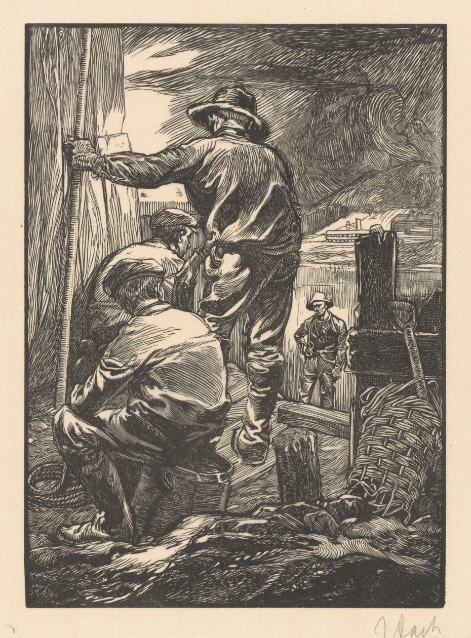 Vier arbeiders bij het water door Johannes Josephus Aarts (signed by artist)