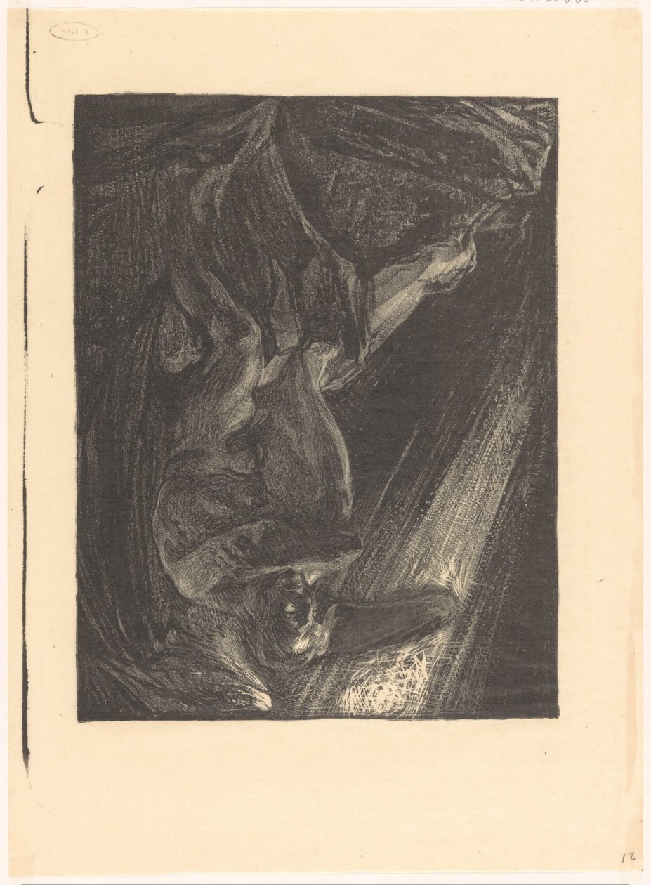 Gevallen engel zittend op een rots door Johannes Josephus Aarts
