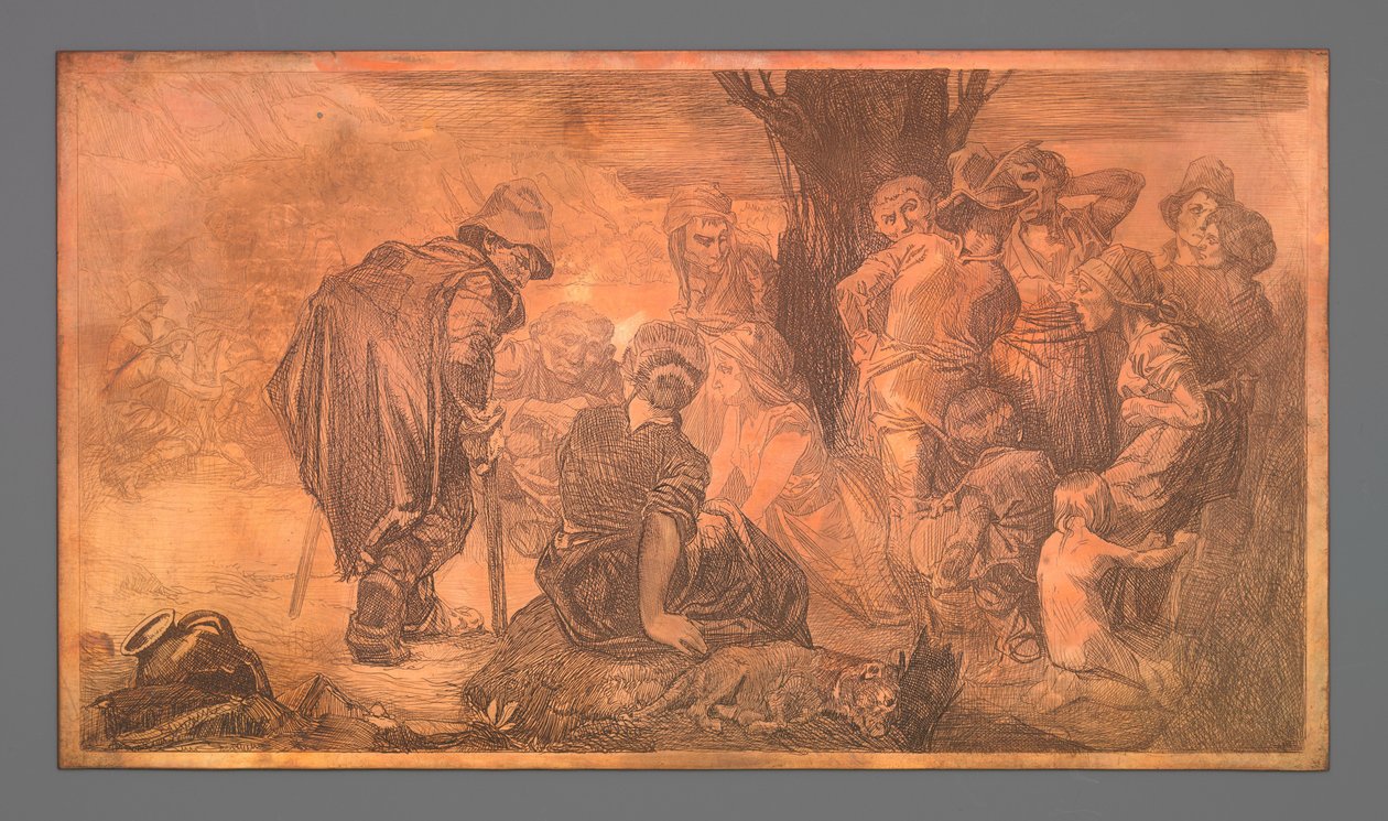 Groep mannen en vrouwen bij boom door Johannes Josephus Aarts