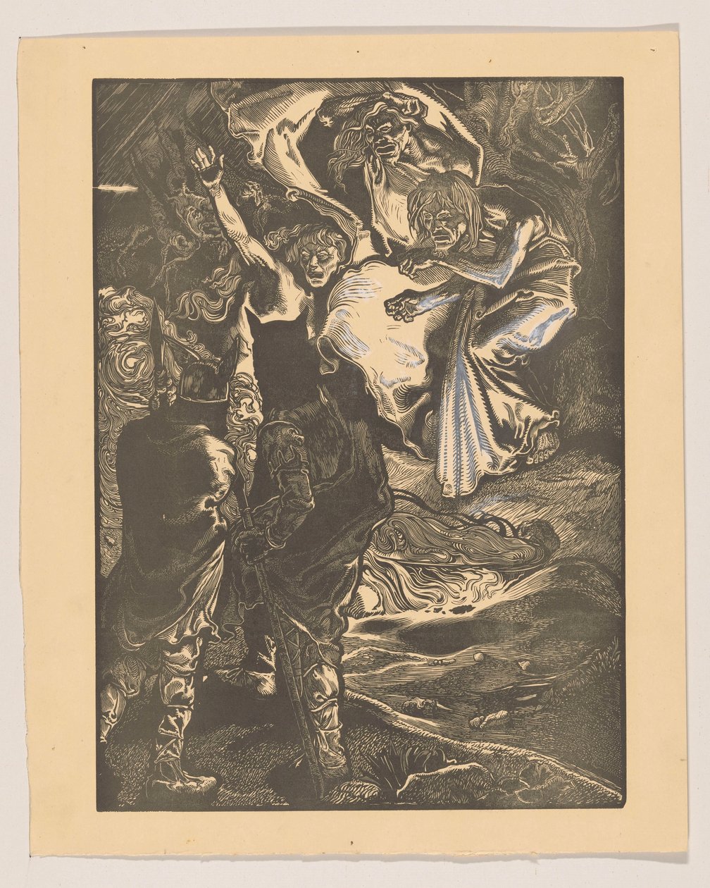 Macbeth en Banquo ontmoeten de drie heksen door Johannes Josephus Aarts