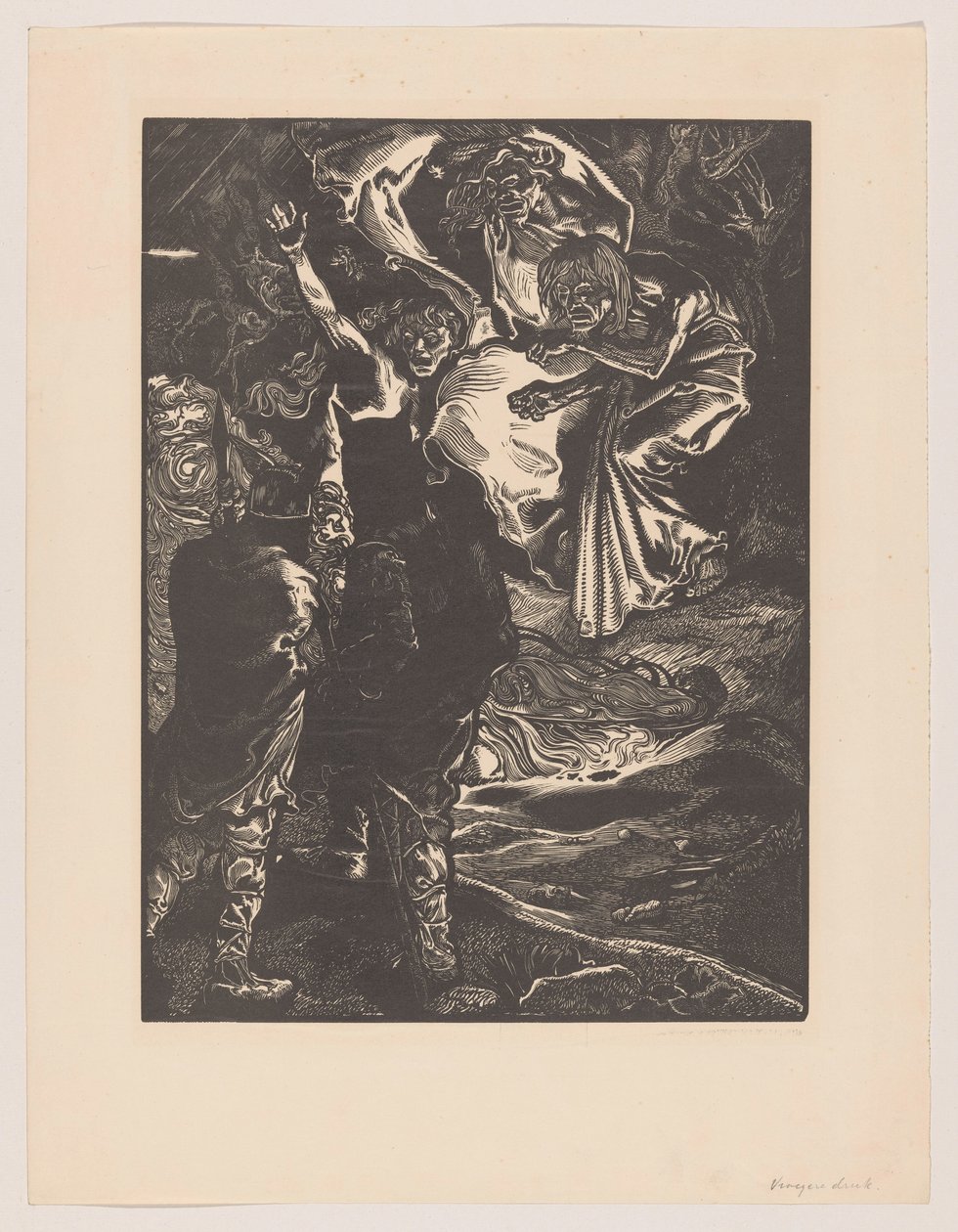 Macbeth en Banquo ontmoeten de drie heksen door Johannes Josephus Aarts