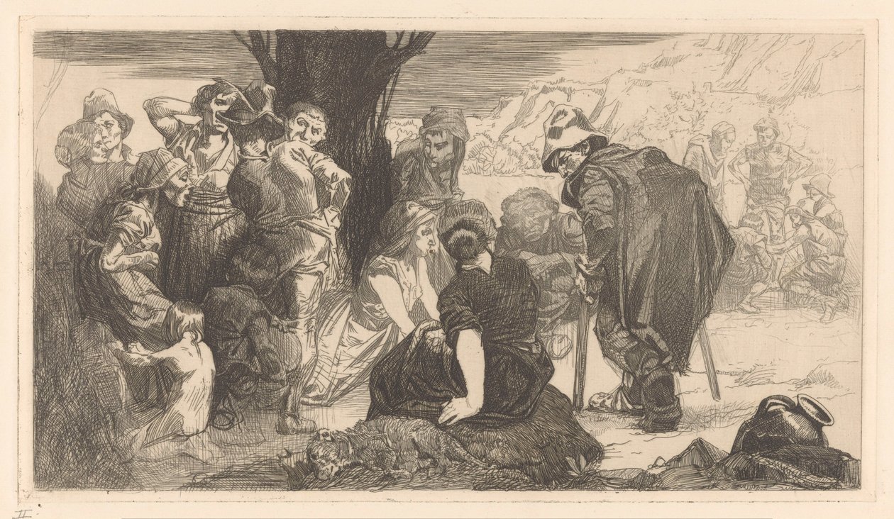 Mannen, vrouwen en kinderen bij een boom door Johannes Josephus Aarts