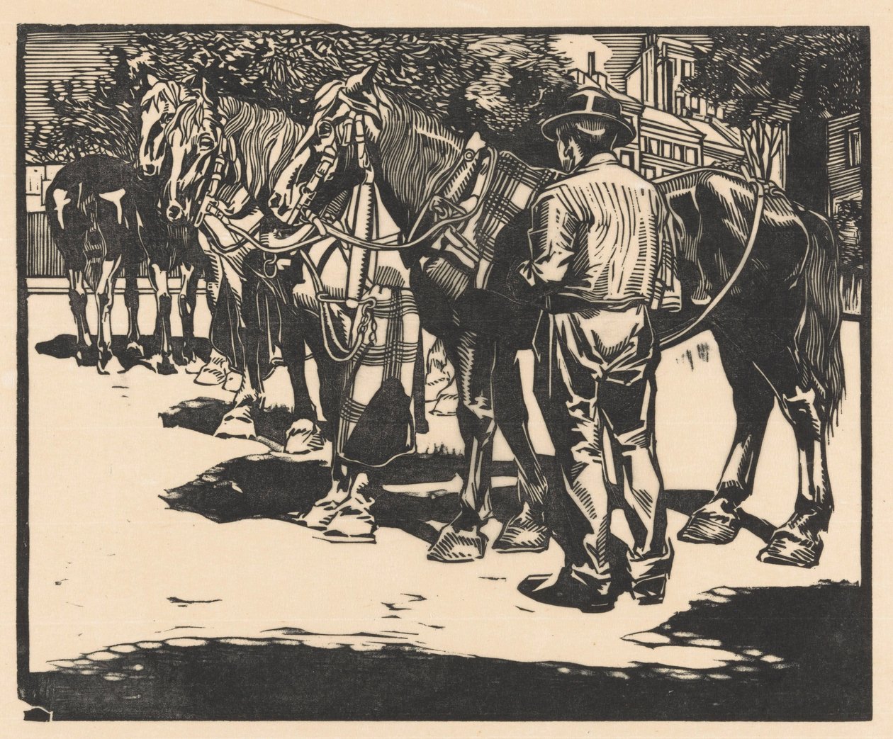 Rijpaarden op een plein door Johannes Josephus Aarts