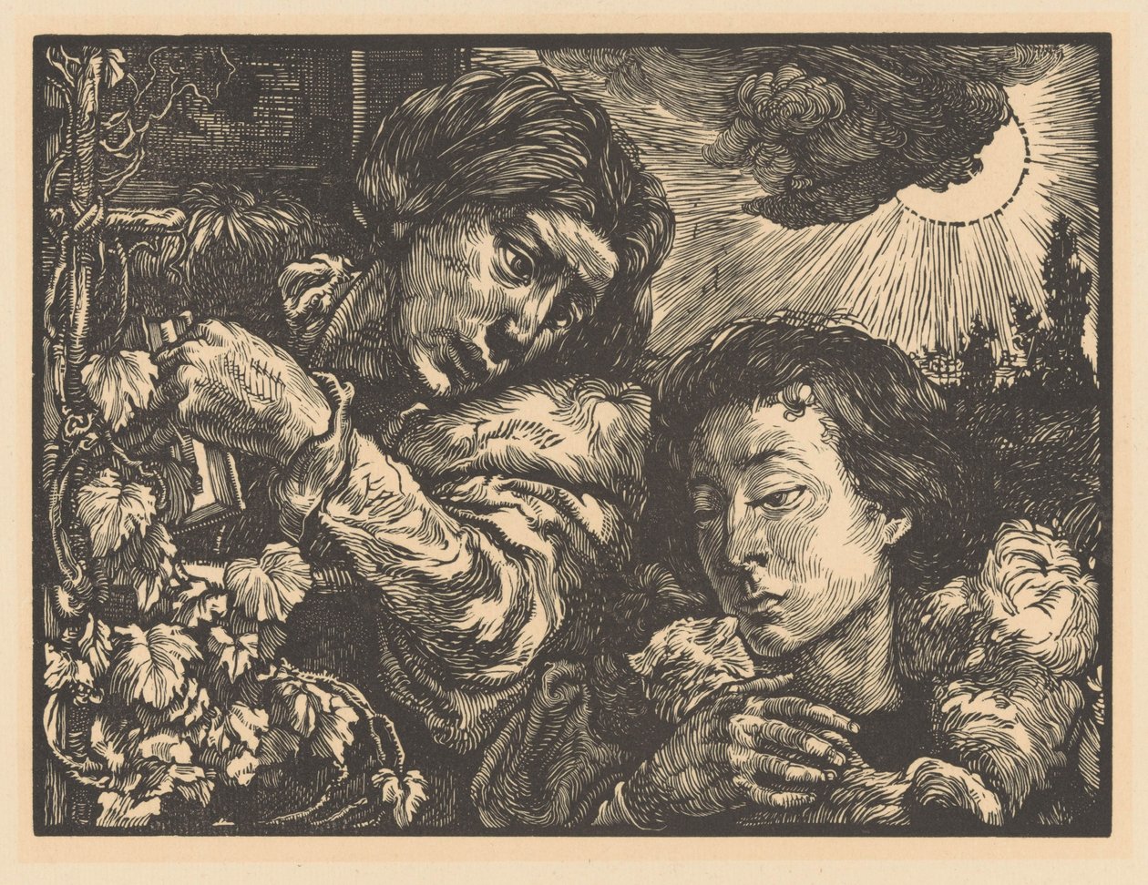 Twee vrouwen bij een wijnrank door Johannes Josephus Aarts