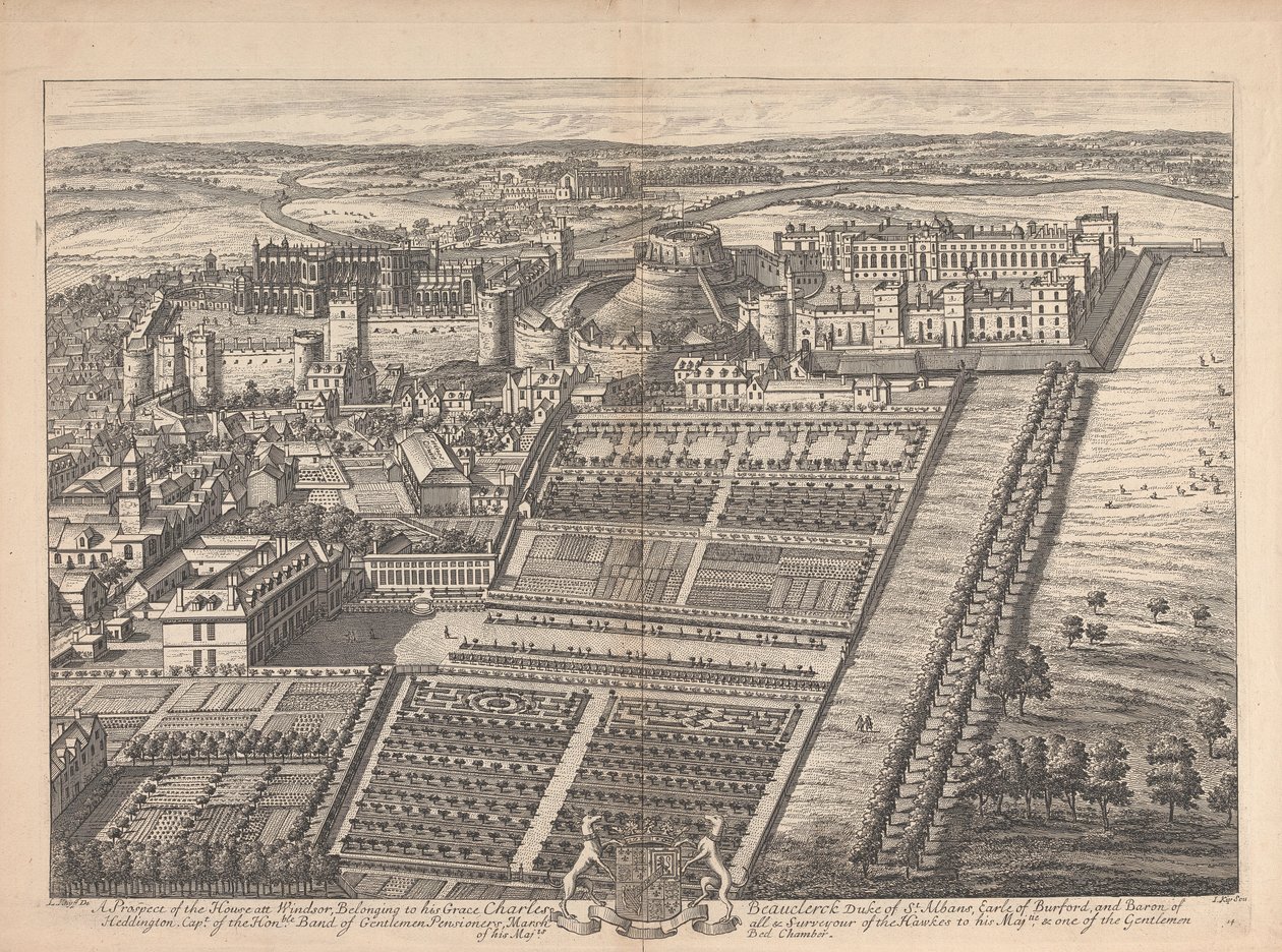 Een uitzicht op het huis in Windsor, behorend tot zijn genade Charles Beauclerck door Johannes Kip