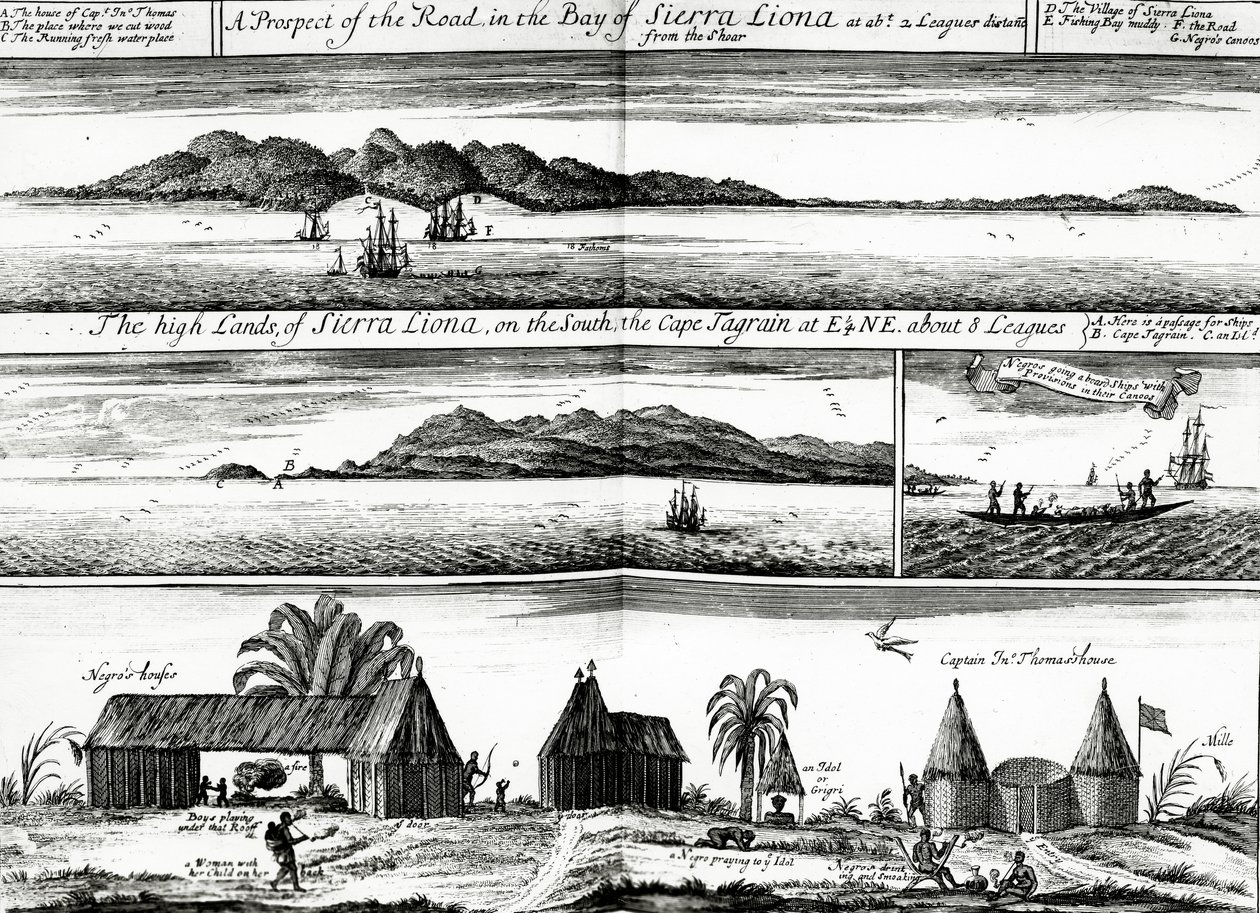 Een uitzicht op de weg in de baai van Sierra Liona, een illustratie uit deel 5 van Awnsham en John Churchill
