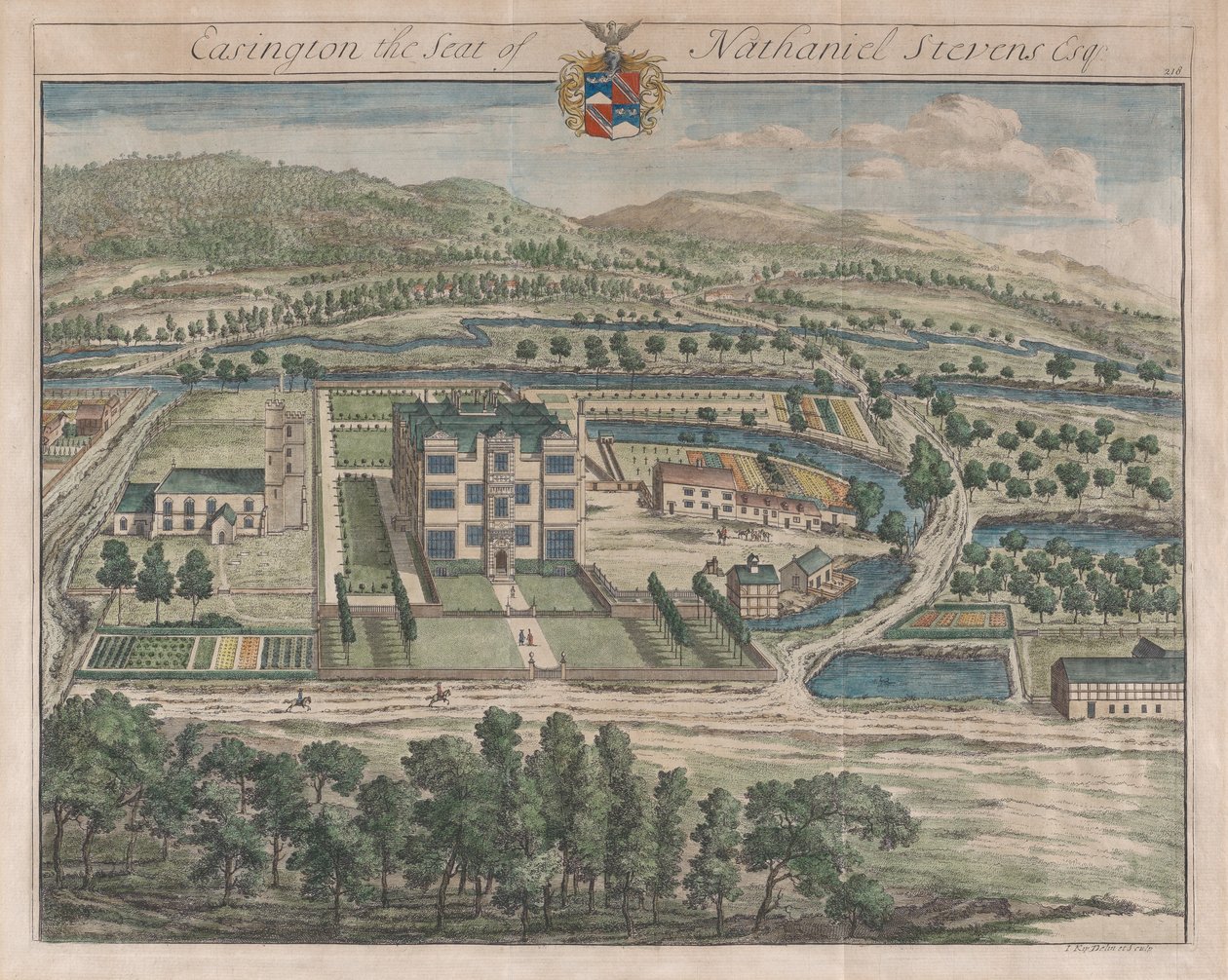 Easington, de zetel van Nathaniel Stevens, [1712] heruitgegeven 1768 door Johannes Kip