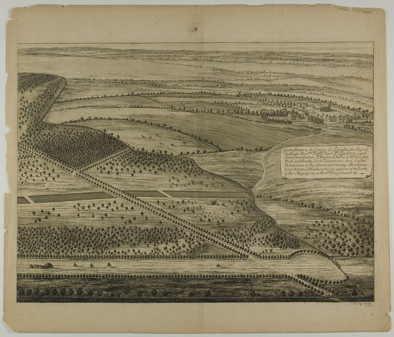 Grimthorp in het graafschap Lincoln, plaat 23 uit Britannia Illustrata door Johannes Kip