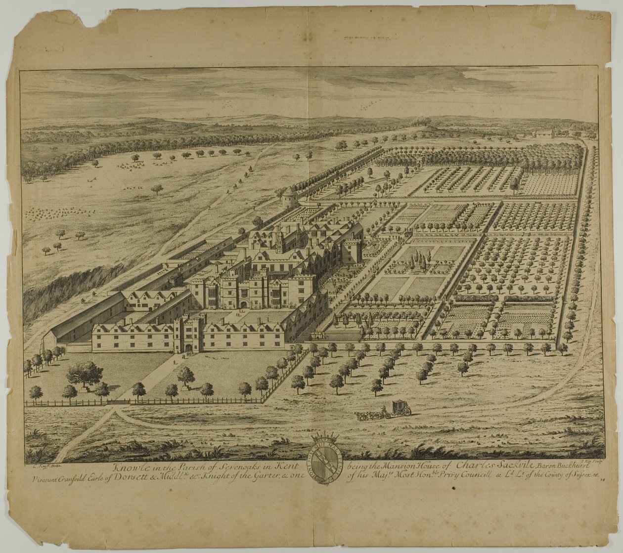 Knowle in de Parochie van Sevenoaks in Kent, plaat 24 uit Britannia Illustrata door Johannes Kip