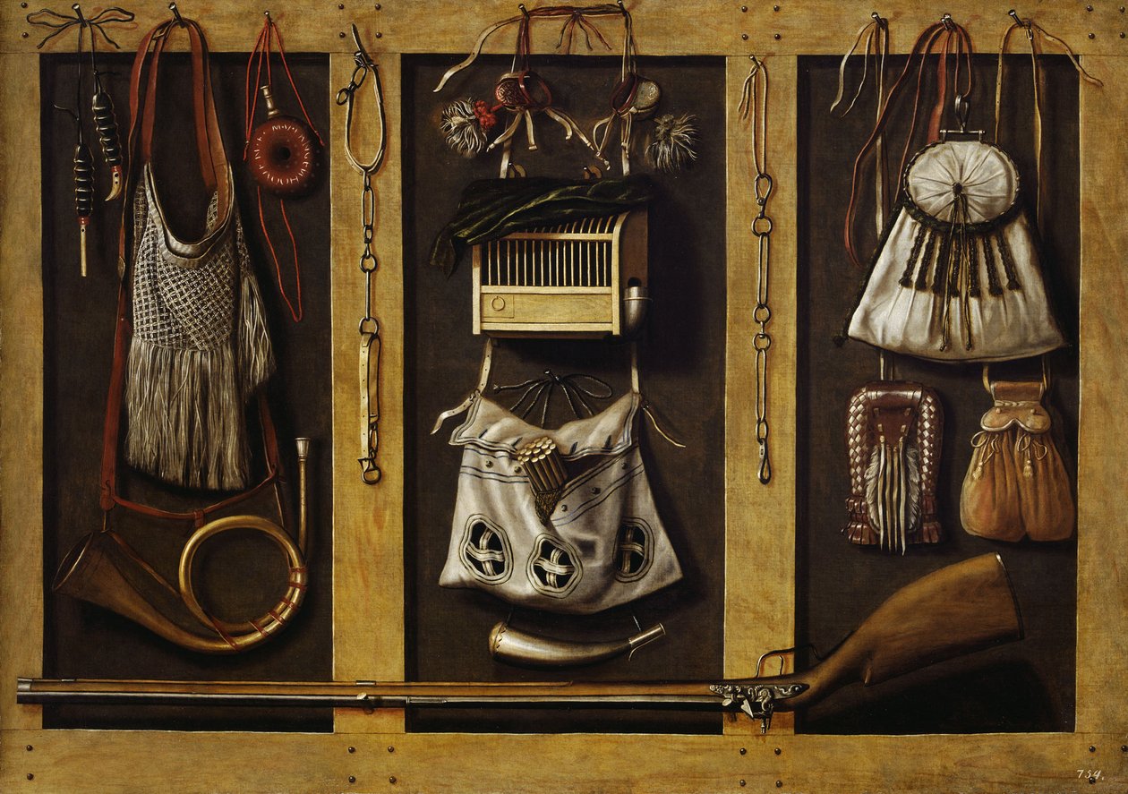 Stilleven met jachtuitrusting door Johannes, Leemans
