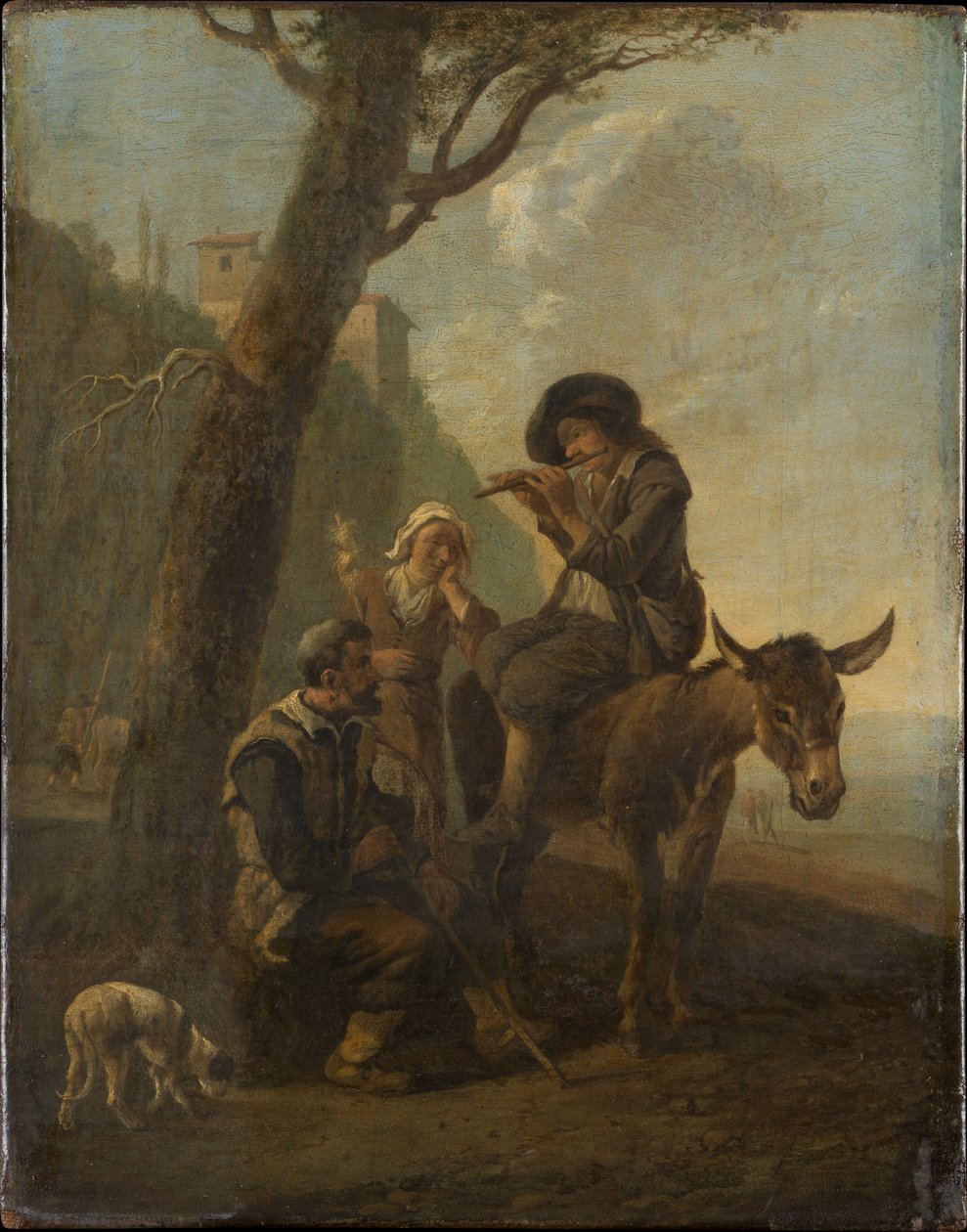 Romeinse herdersfamilie rustend onder een boom door Johannes Lingelbach