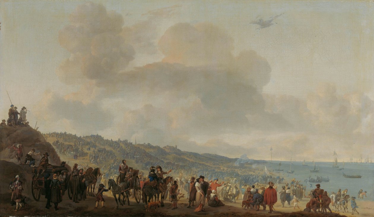 Het Vertrek van Karel II van Engeland uit Scheveningen, 2 juni 1660 door Johannes Lingelbach