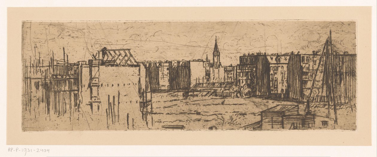 Gezicht op Amsterdam met huizen in aanbouw door Johannes Löhr