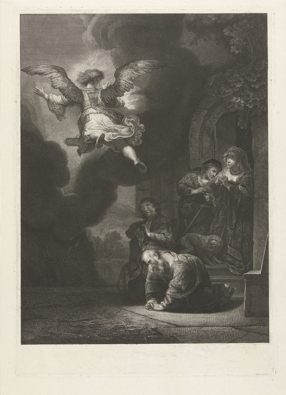 De engel verlaat Tobias en zijn familie door Johannes Pieter de Frey