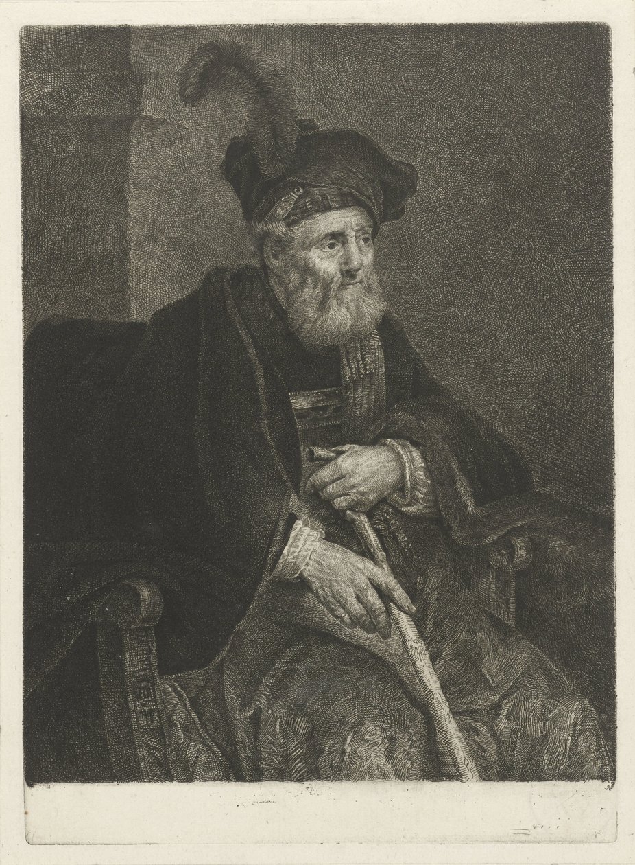 Portret van een onbekende oude man in een stoel door Johannes Pieter de Frey