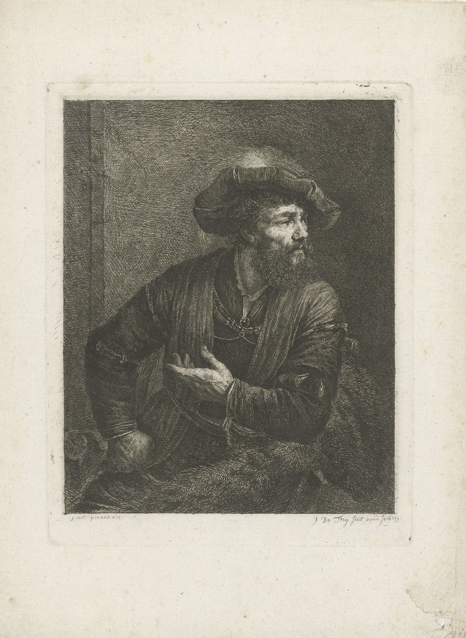 Portret van onbekende man met gevederde baret door Johannes Pieter de Frey