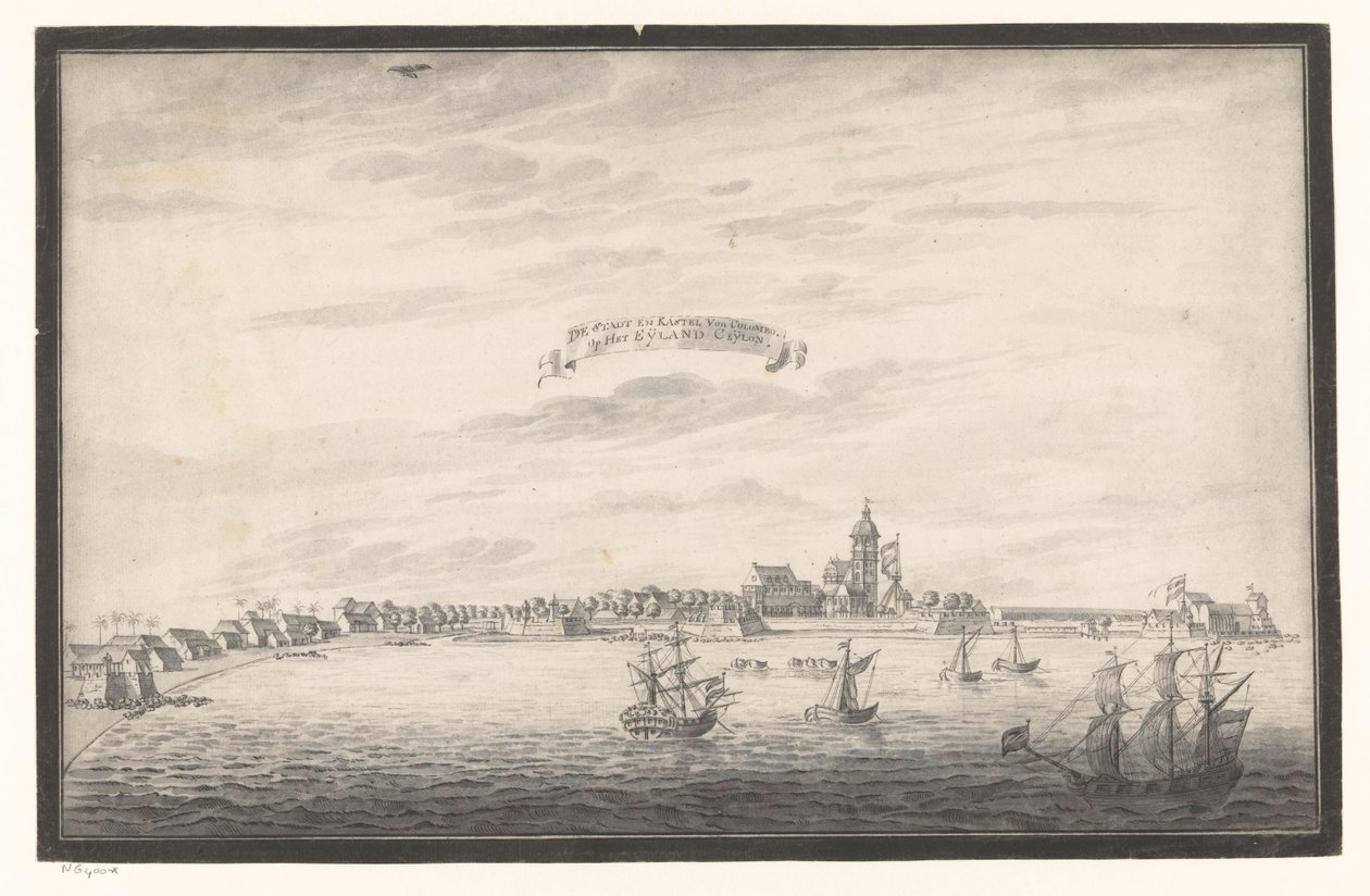 Gezicht op Colombo door Johannes Rach (possibly)