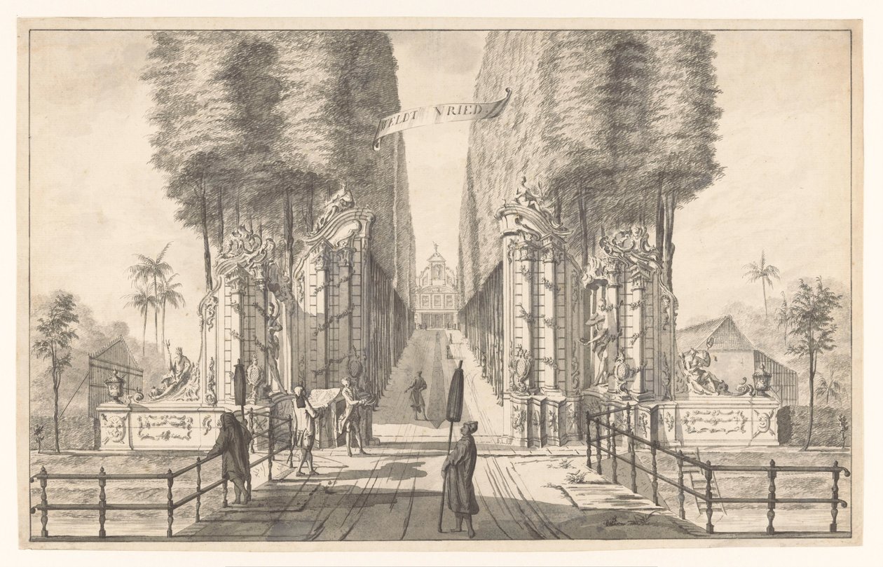 Gezicht op landhuis Weltevreden te Batavia door Johannes Rach