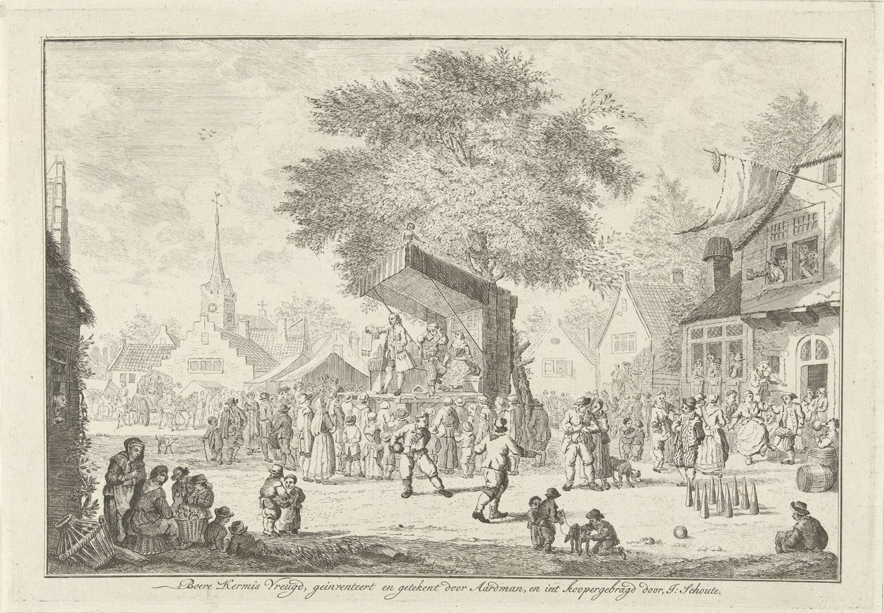 Boerenkermis in het dorp, ca. 1750 door Johannes Schouten