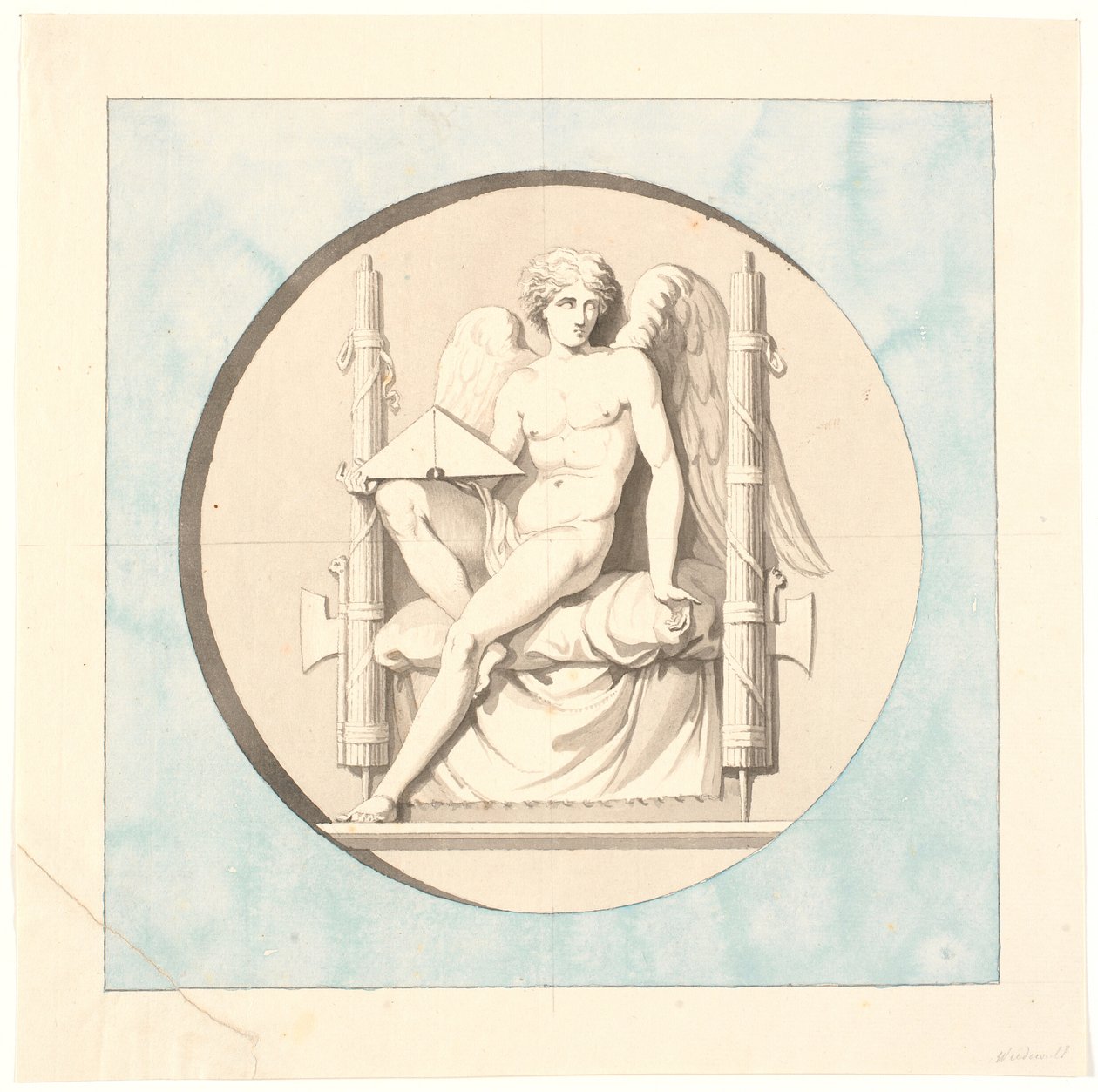 De genius van gerechtigheid. Tekening voor het marmerreliëf op de Vrijheidszuil door Johannes Wiedewelt