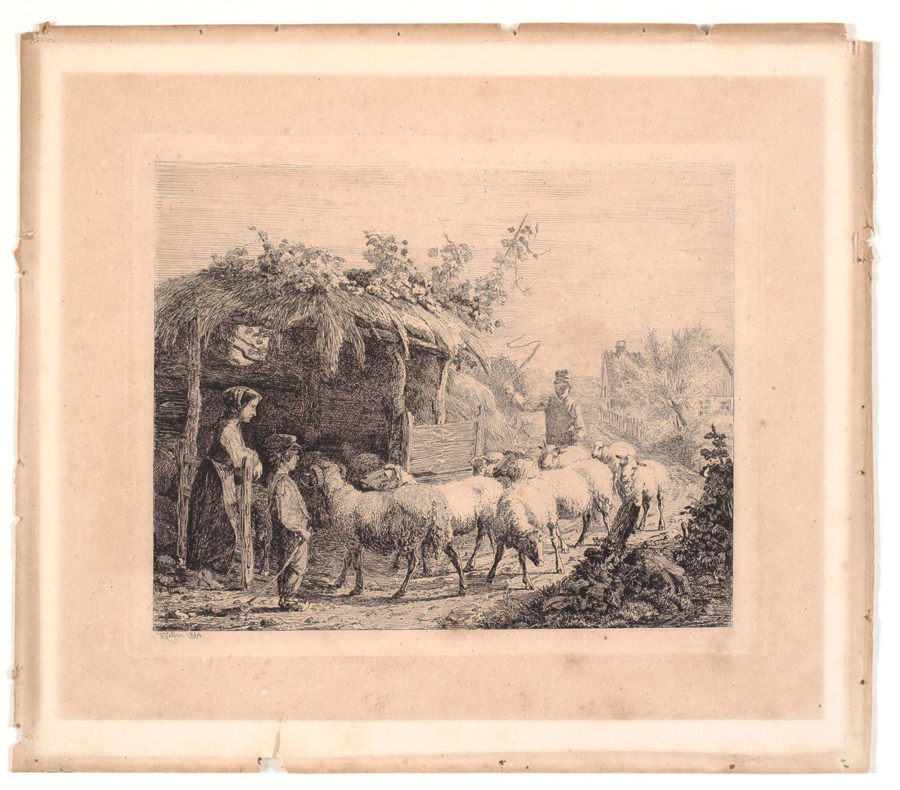 Een kudde schapen wordt naar de stal gedreven door Johannes Wilhelm Zillen